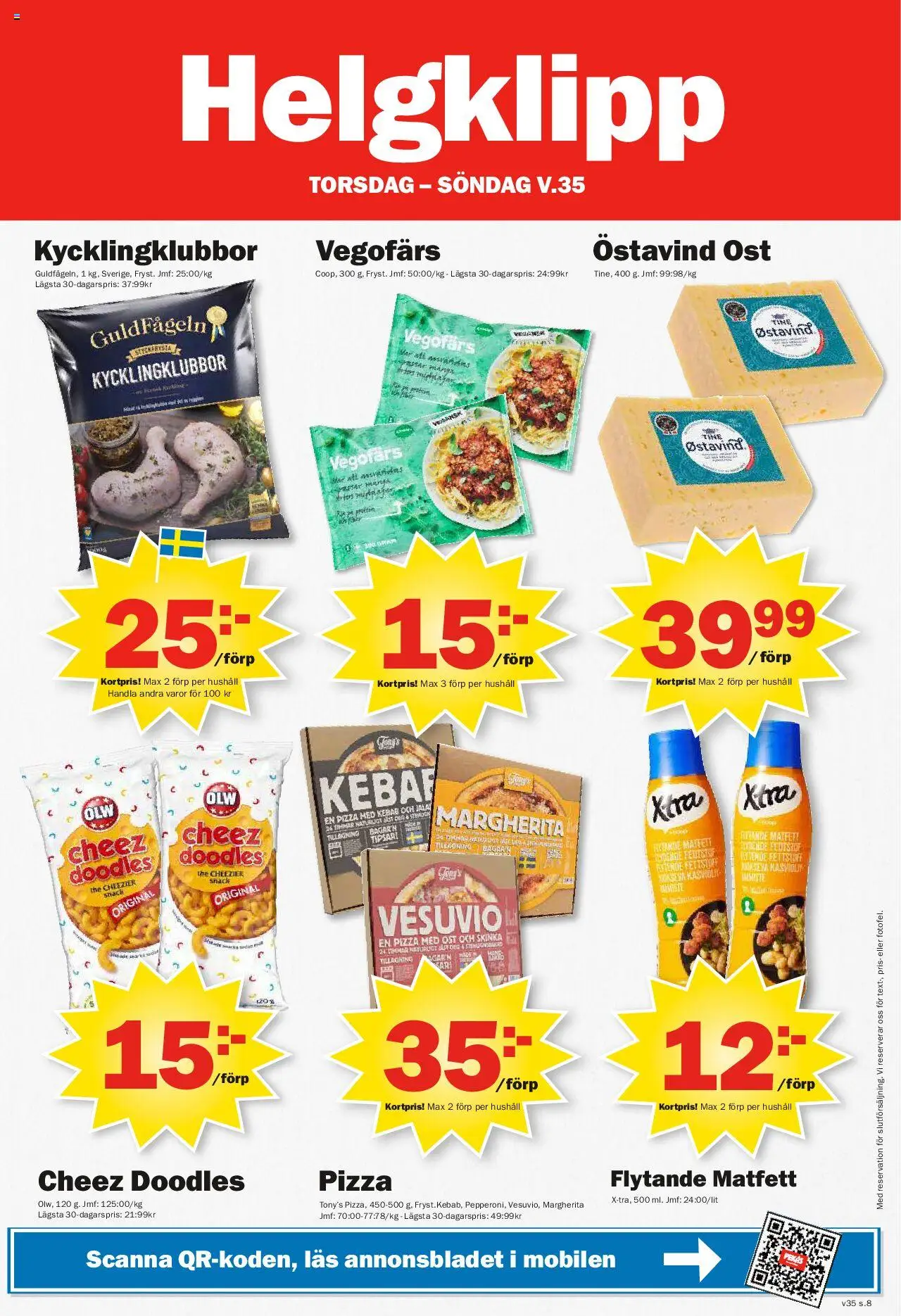 Pekås reklamblad aktuell från 25.08.2025 | Sida: 8 | Produkter: Vegofärs, Ost, Skinka, Pizza