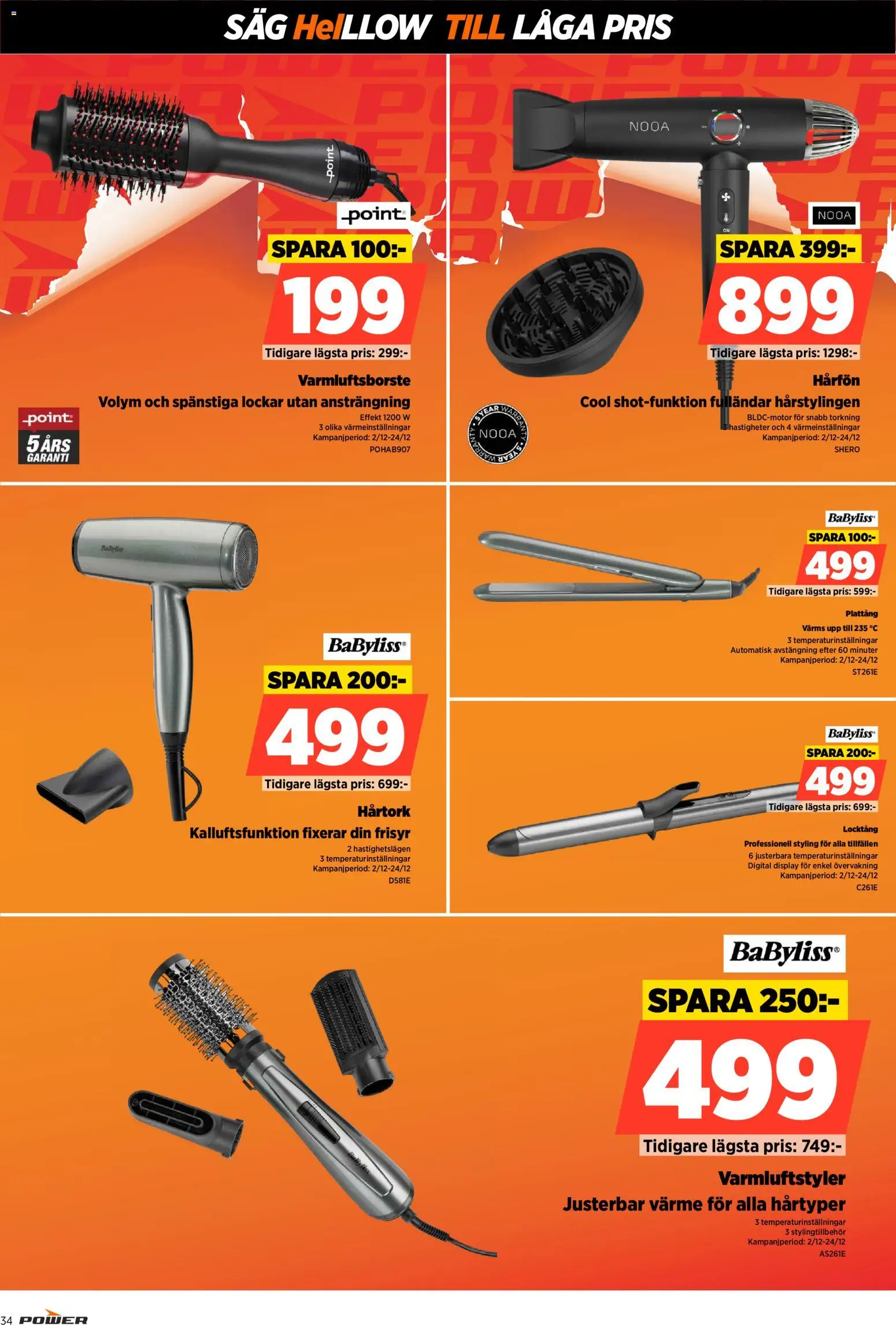 Power reklamblad aktuell från 22.12.2025 | Sida: 34 | Produkter: Locktång, Hårtork, Plattång, Såg