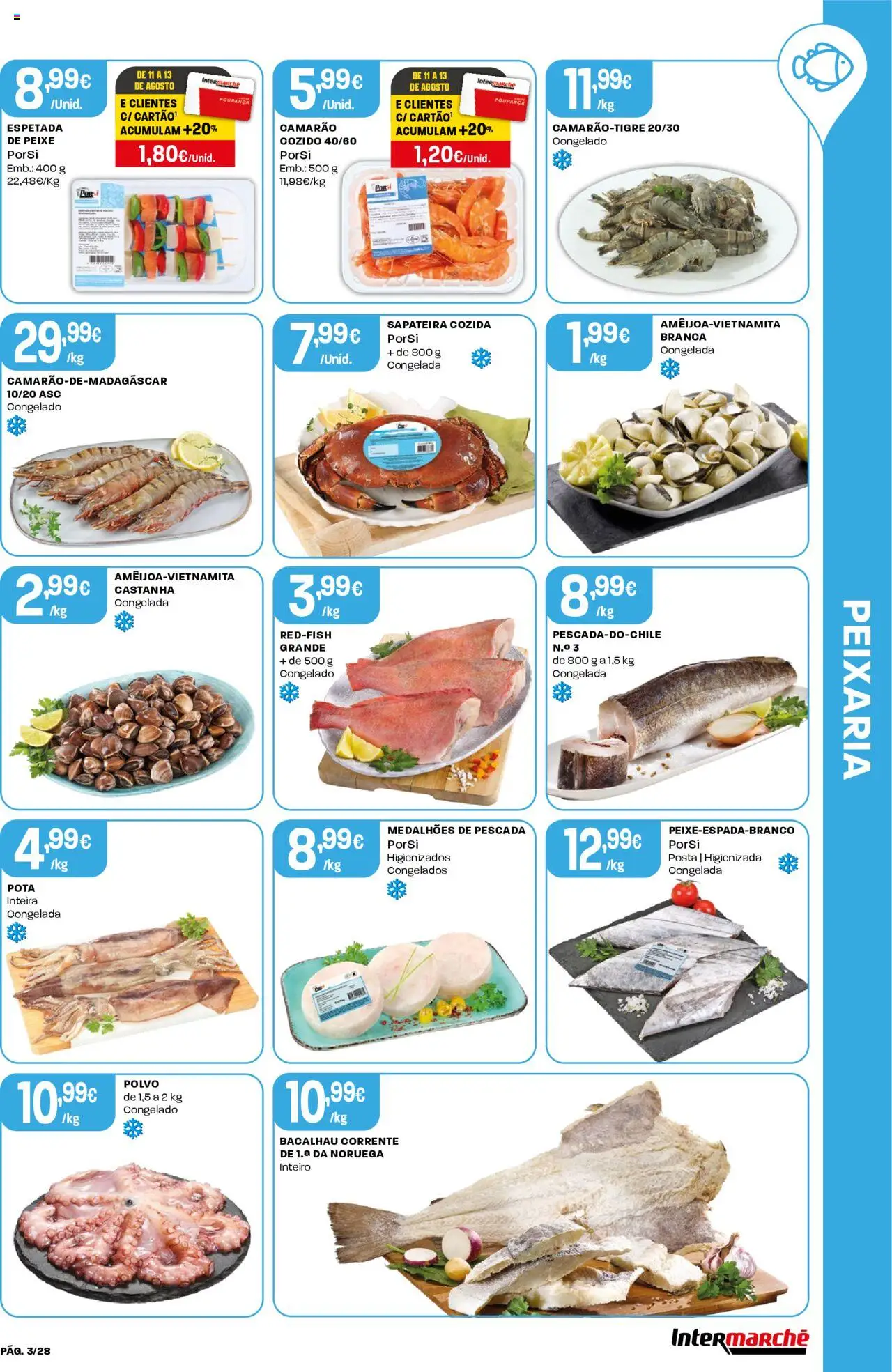 Intermarché folheto │ válido de 07.08.2025 | Página: 3 | Produtos: Bacalhau, Pescada, Polvo, Sapateira