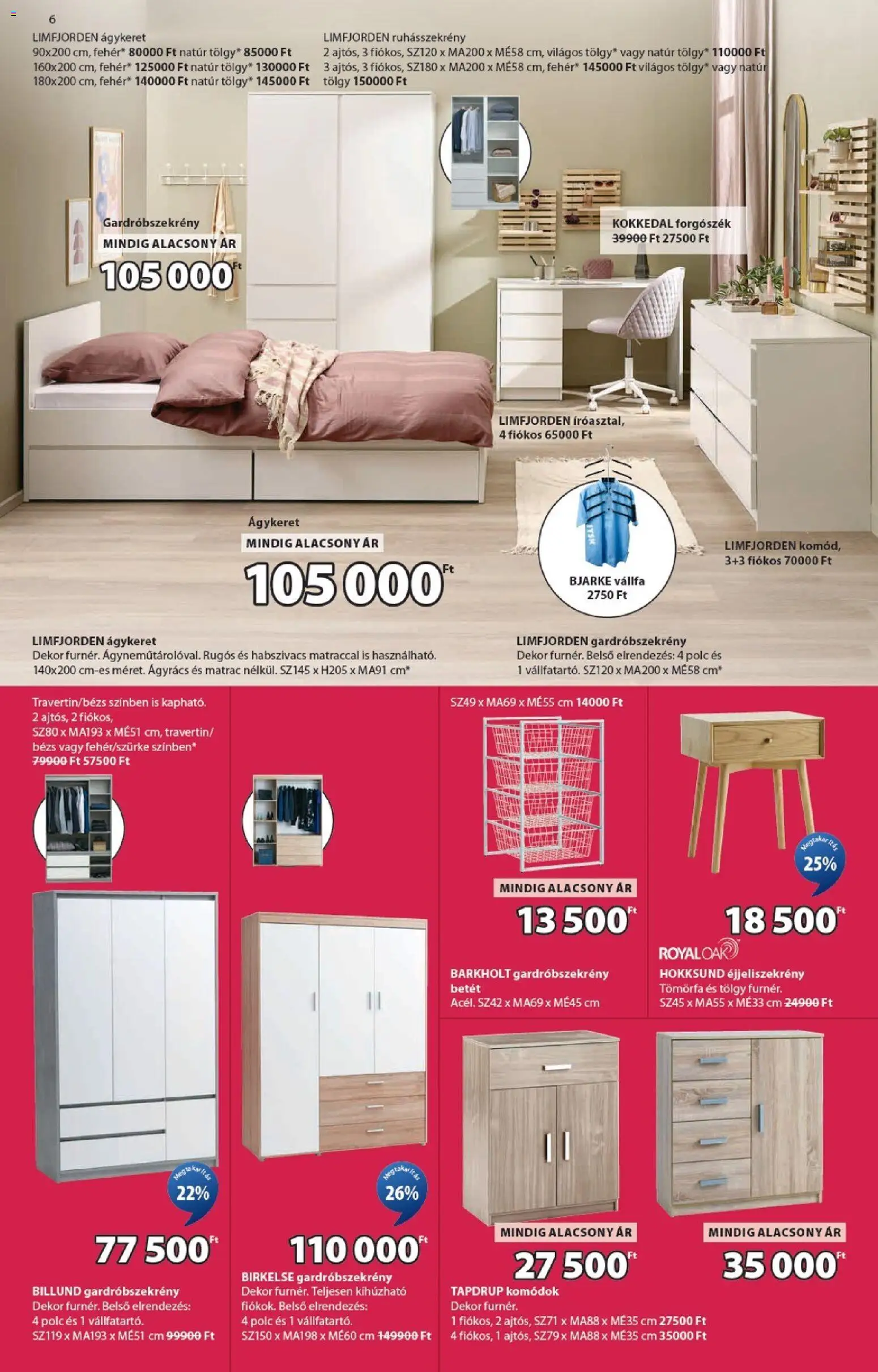 JYSK akciós ujság - amely érvényes a következő dátumtól: 07.01.2026 | Oldal: 6 | Termékek: Éjjeliszekrény, Polc, Ágyrács, Gardróbszekrény