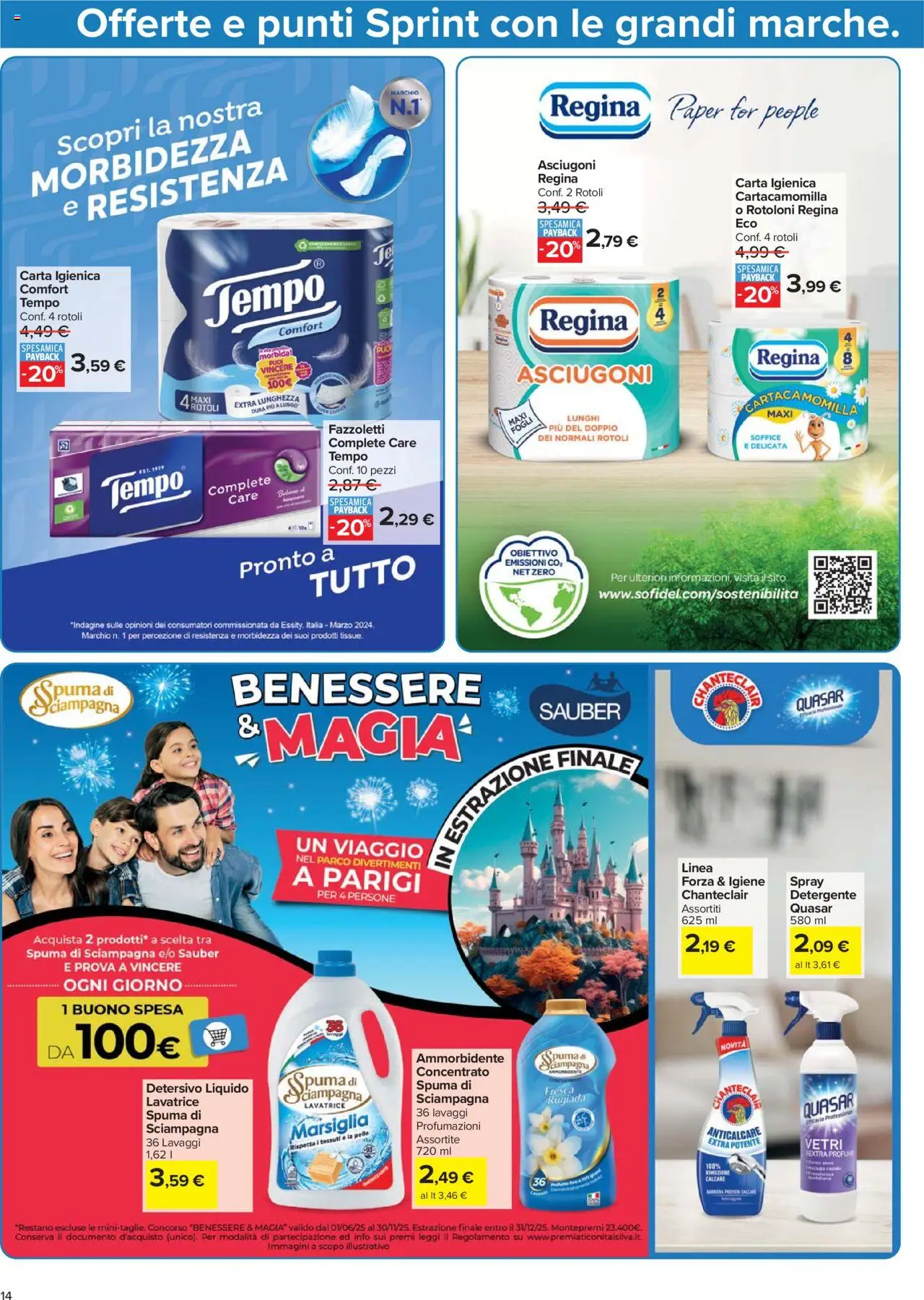 Volantino Carrefour del 21.08.2025 | Pagina: 14 | Prodotti: Ammorbidente, Detergente, Fazzoletti, Profumo