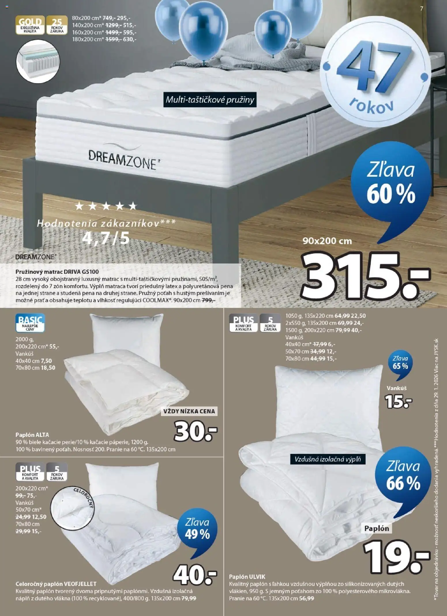 Nové JYSK akcie – leták je platný od 25.03.2026 | Strana: 7 | Produkty: Matrac, Vankúš