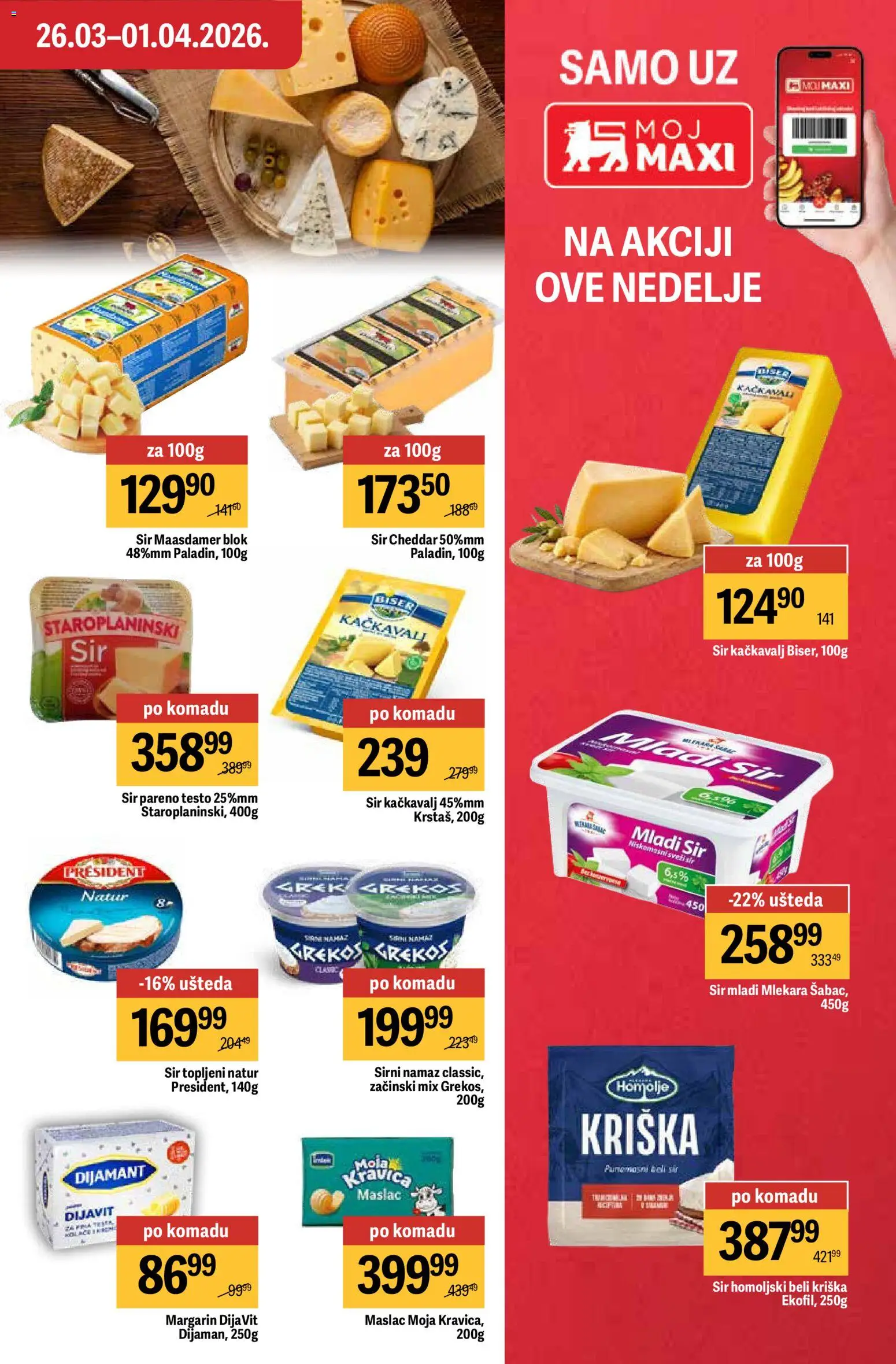 Maxi katalog - važi od 26.03.2026 | Strana: 23 | Proizvode: Maslac, Mladi sir, Sir, Kačkavalj