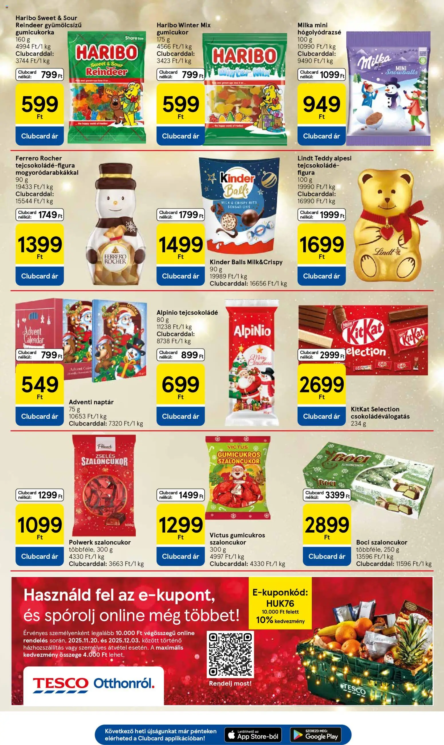 Tesco akciós ujság - amely érvényes a következő dátumtól: 20.11.2025 | Oldal: 9 | Termékek: Gumicukor, Szaloncukor, Ferrero rocher, Tejcsokoládé