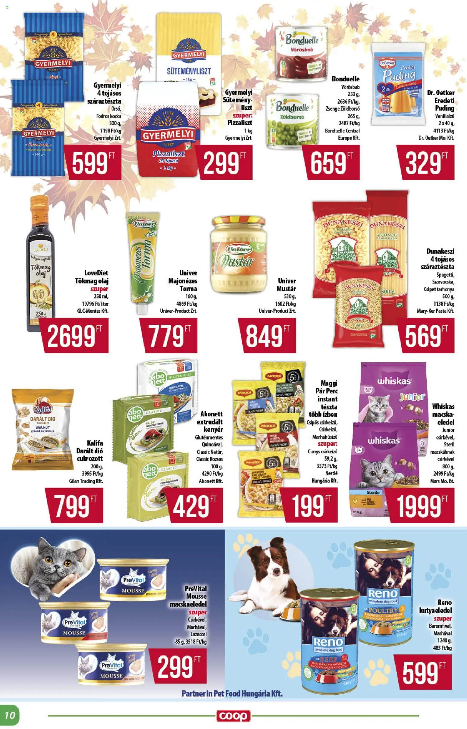 COOP akciós ujság - amely érvényes a következő dátumtól: 13.11.2025 | Oldal: 10 | Termékek: Tökmag, Kutyaeledel, Tarhonya, Gluténmentes