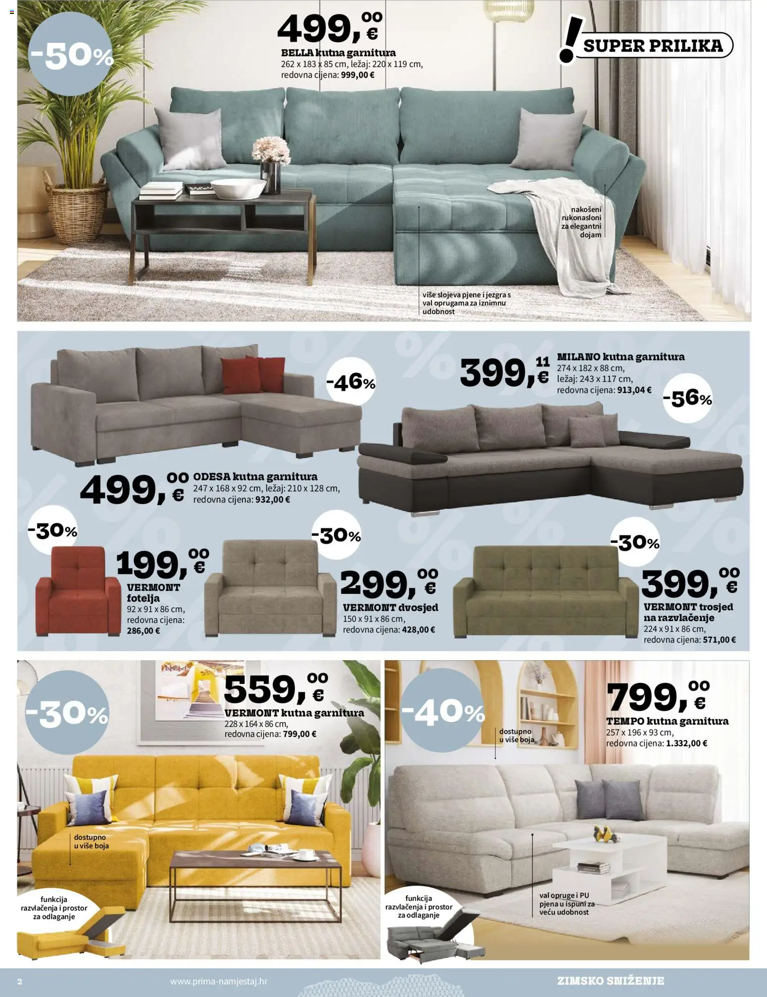 Prima katalog | vrijedi od 29.12.2025 | Stranica: 2 | Proizvodi: Trosjed, Fotelja, Kutna garnitura, Dvosjed