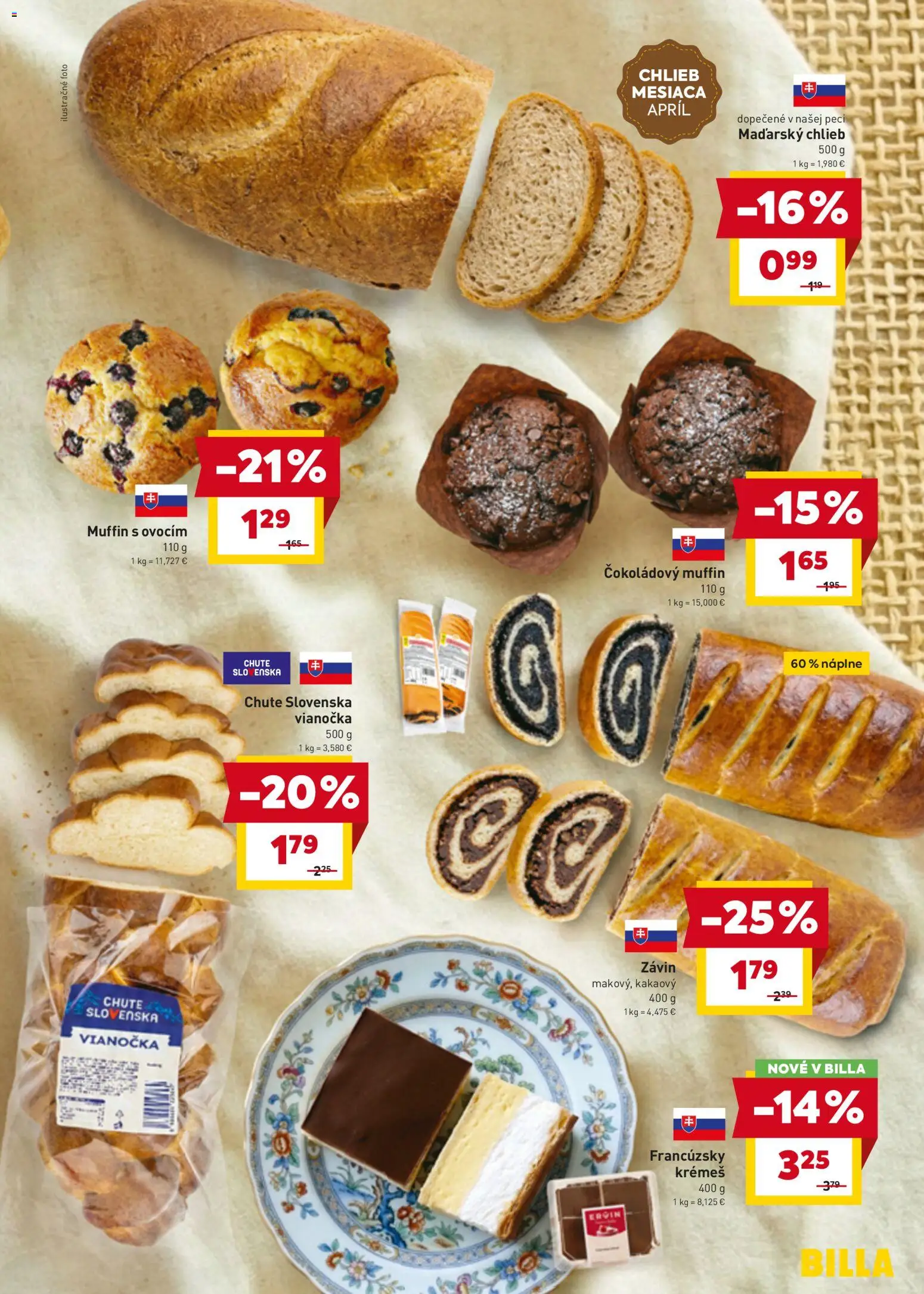 Nové Billa akcie – leták je platný od 07.04.2026 | Strana: 9 | Produkty: Chlieb, Vianočka, Závin