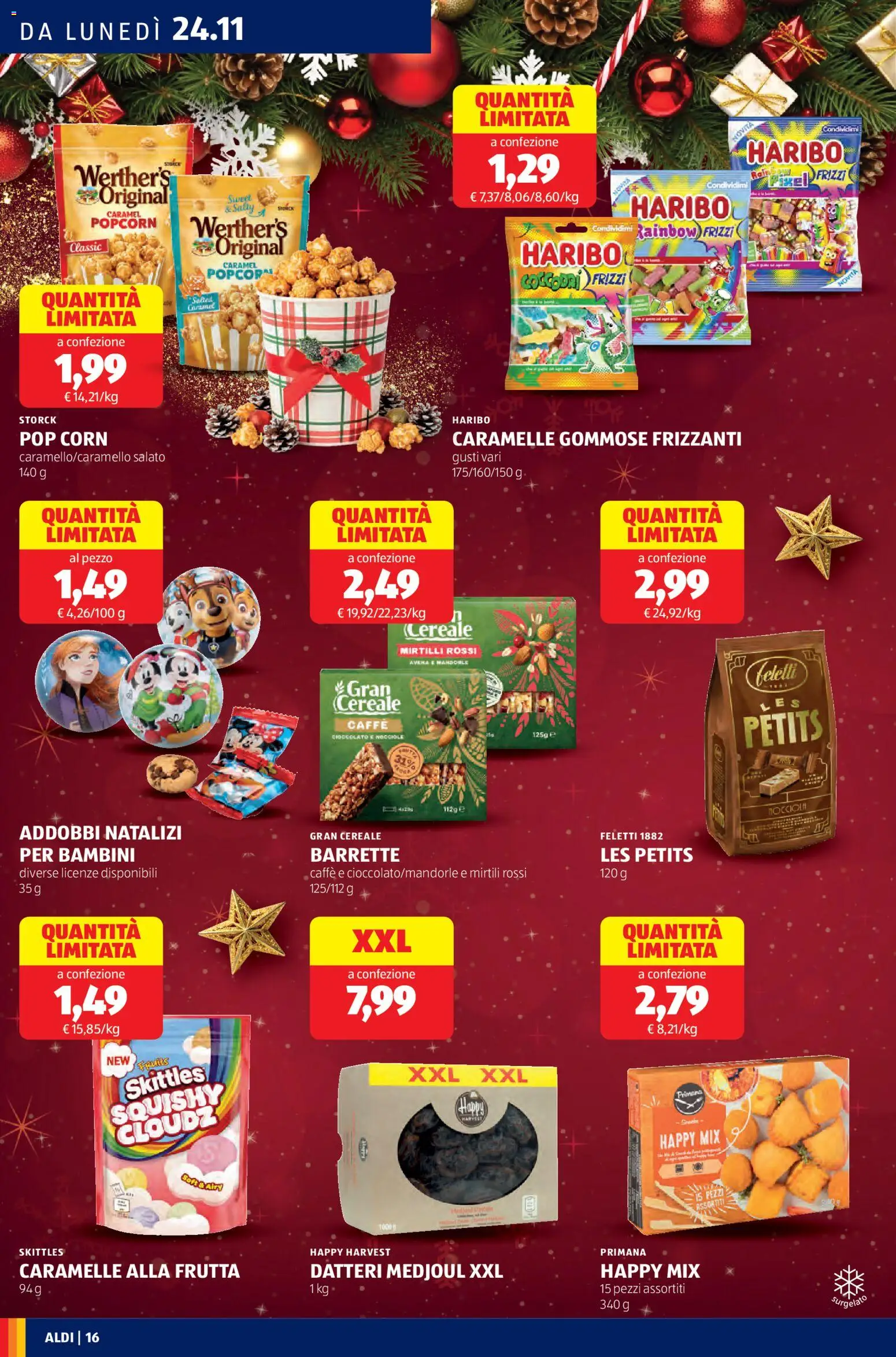 Volantino Aldi del 24.11.2025 | Pagina: 16 | Prodotti: Cioccolato, Caramelle, Nocciole, Pop corn