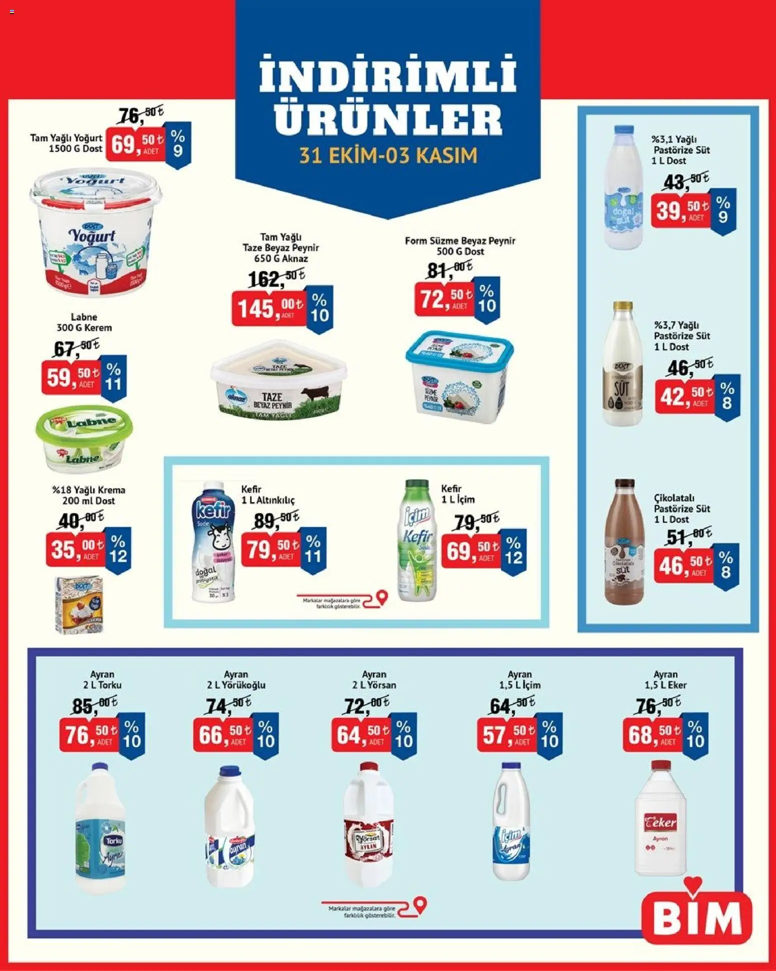 BİM - Fırsat Ürünleri - 31.10.2025 tarihinden itibaren geçerlidir | Sayfa: 3 | Ürünler: Süt, Peynir, Yoğurt, Krema