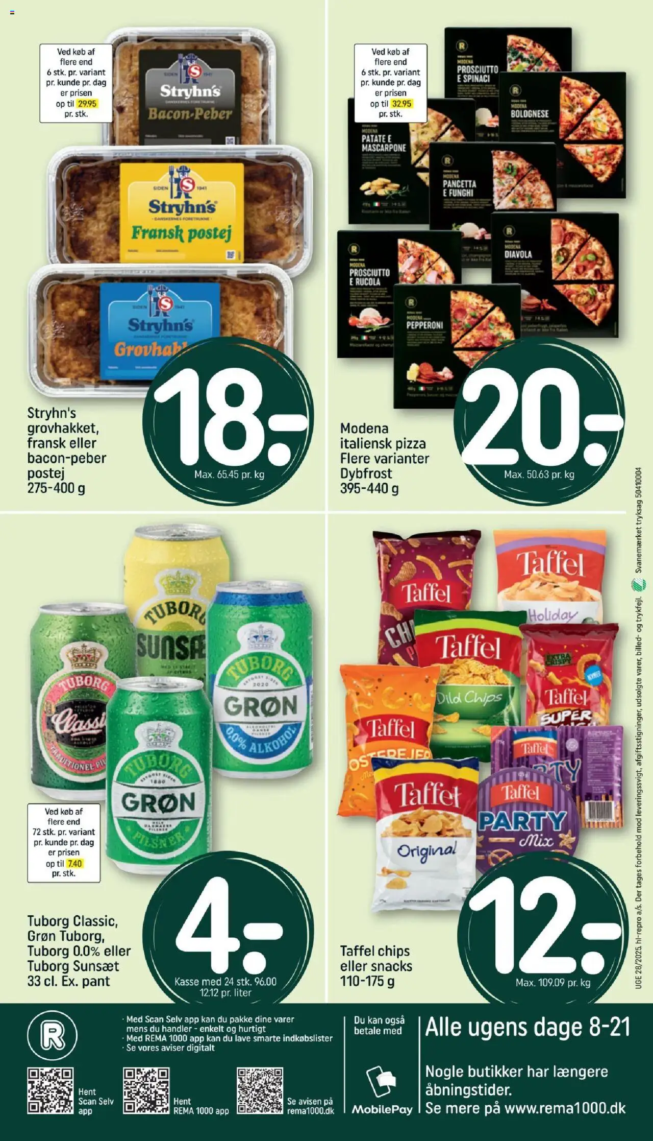 Rema 1000 Tilbudsavis gyldig fra 06.07.2025 | Side: 20 | Produkter: Pizza, Chips, Dild, Bacon
