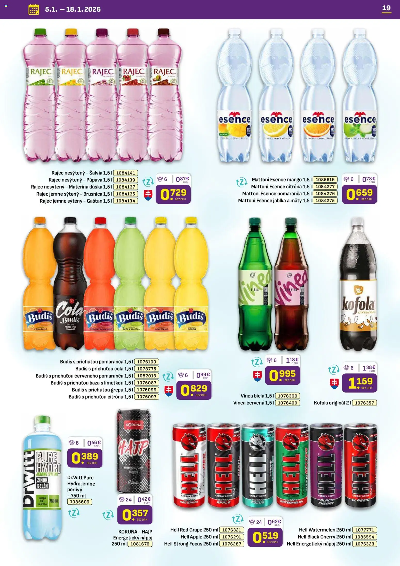 Nové Libex akcie – leták je platný od 05.01.2026 | Strana: 19 | Produkty: Apple, Kofola, Energetický nápoj, Vinea