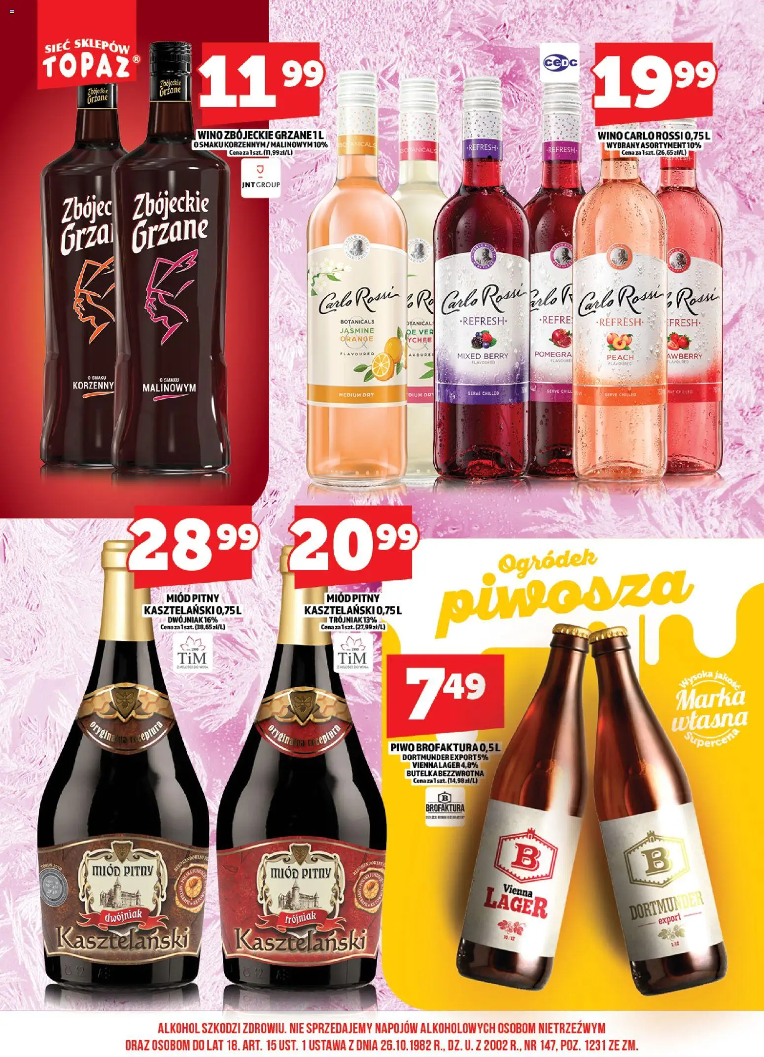 Topaz Gazetka alkoholowa od 01.12.2025 | Strona: 16 | Produkty: Miód pitny, Wino, Piwo, Zbójeckie grzane