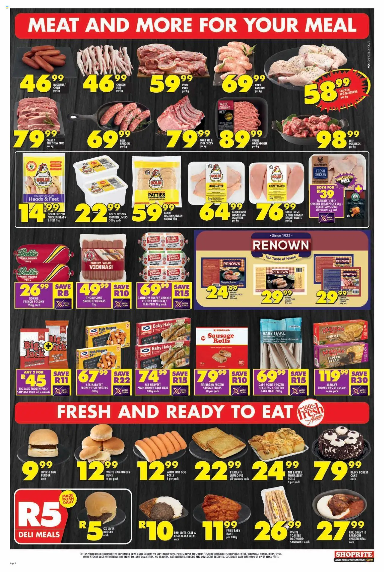 New Shoprite catalogue – valid from 25.09.2025 | Page: 2 | Products: Steak, Buns, Fish, Gravy