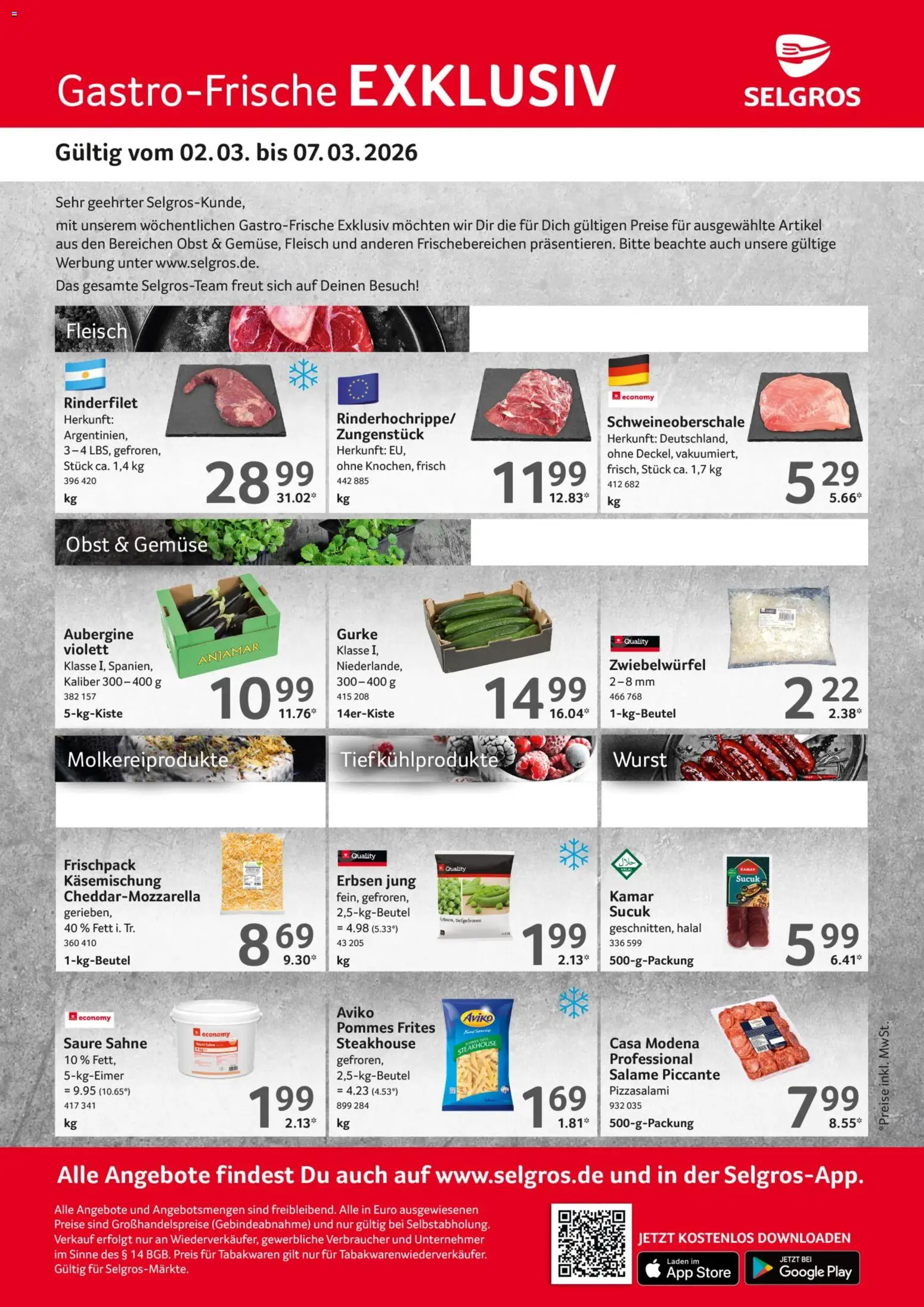 Selgros Gastro Angebote – gültig ab 02.03.2026 | Seite: 1 | Produkte: Gemüse, Wurst, Aubergine, Erbsen