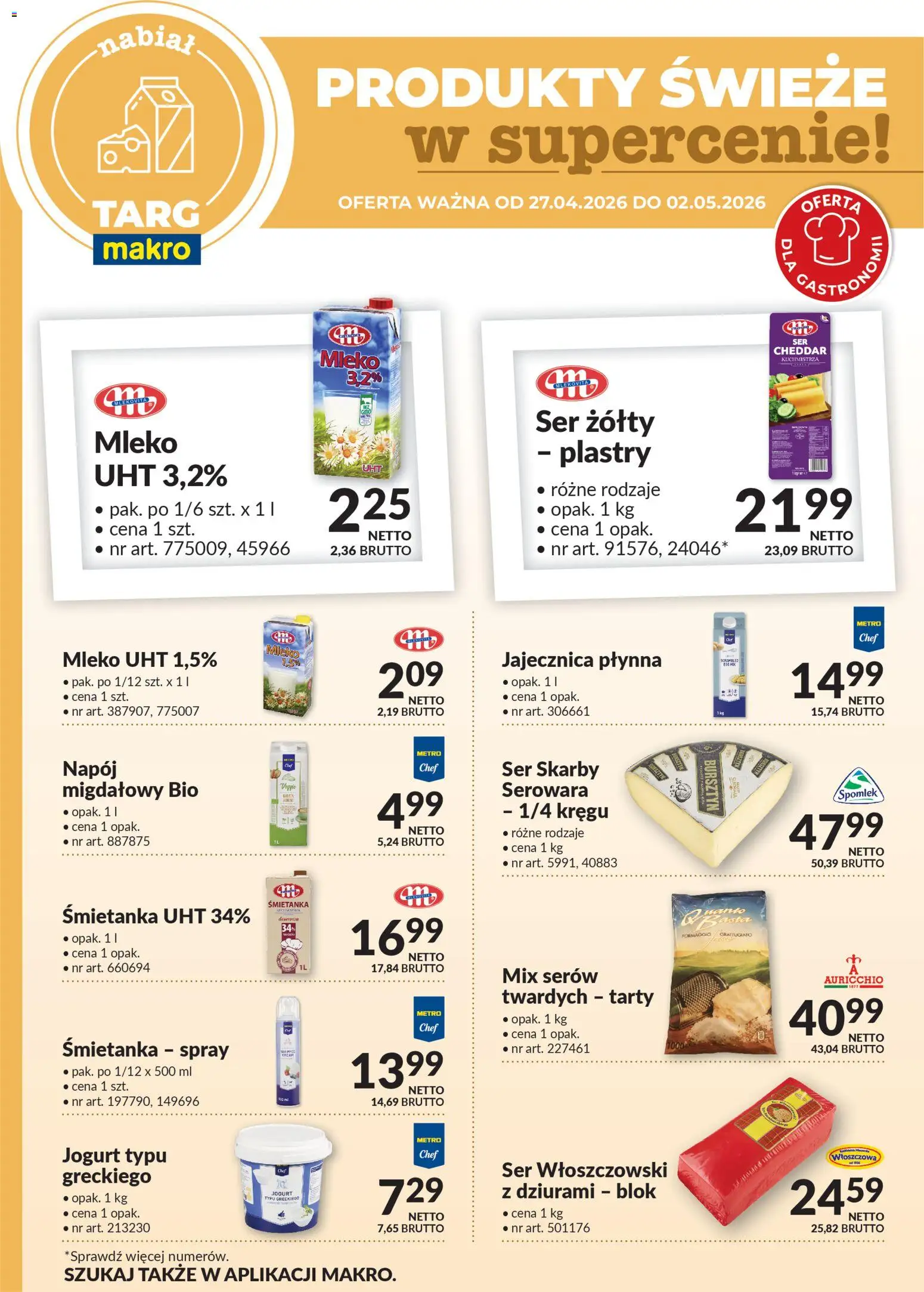 Makro gazetka - Produkty świeże w supercenie od 27.04.2026 | Strona: 3 | Produkty: Ser żółty, Mleko, Ser, Jogurt
