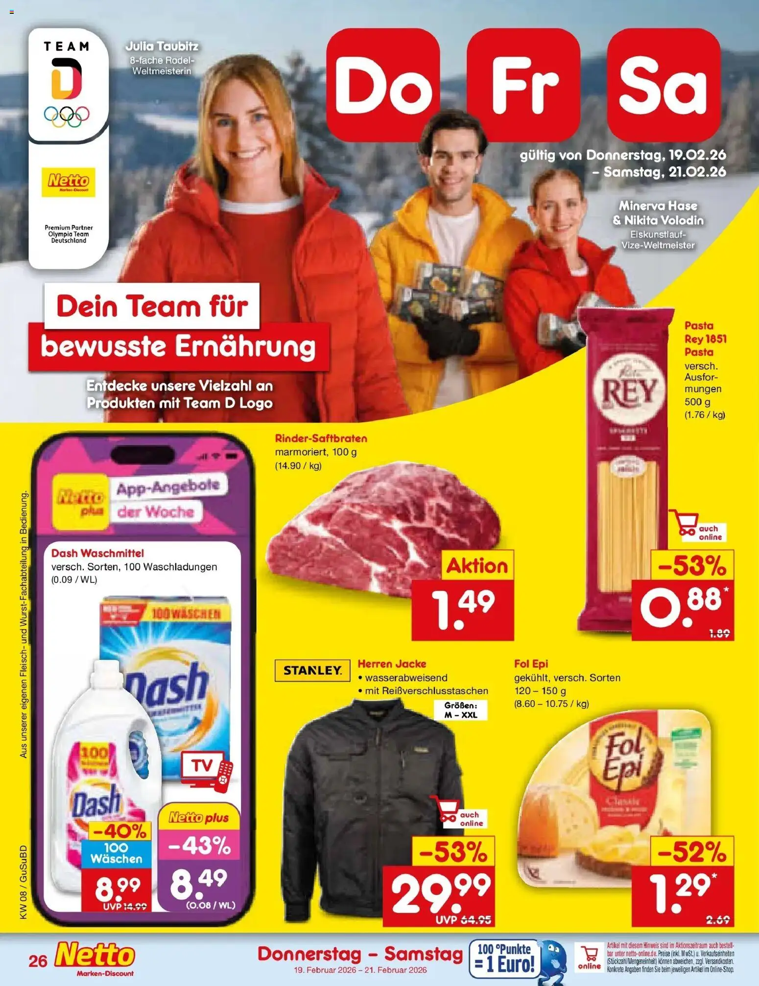 Netto Marken-Discount prospekt Glauchau	 – gültig ab 16.02.2026 | Seite: 40 | Produkte: Waschmittel, Jacke, Pasta, Fleisch