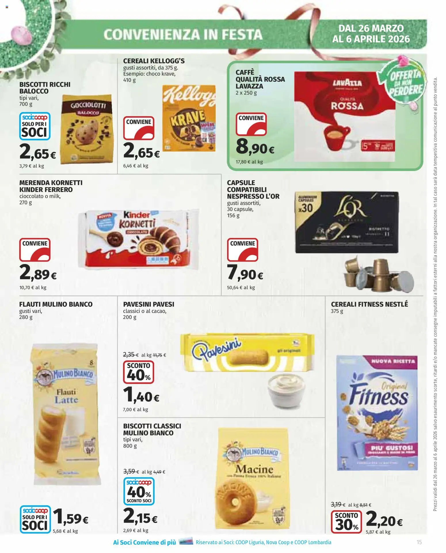 Volantino COOP del 26.03.2026 | Pagina: 15 | Prodotti: Cioccolato, Biscotti, Data, Lavazza