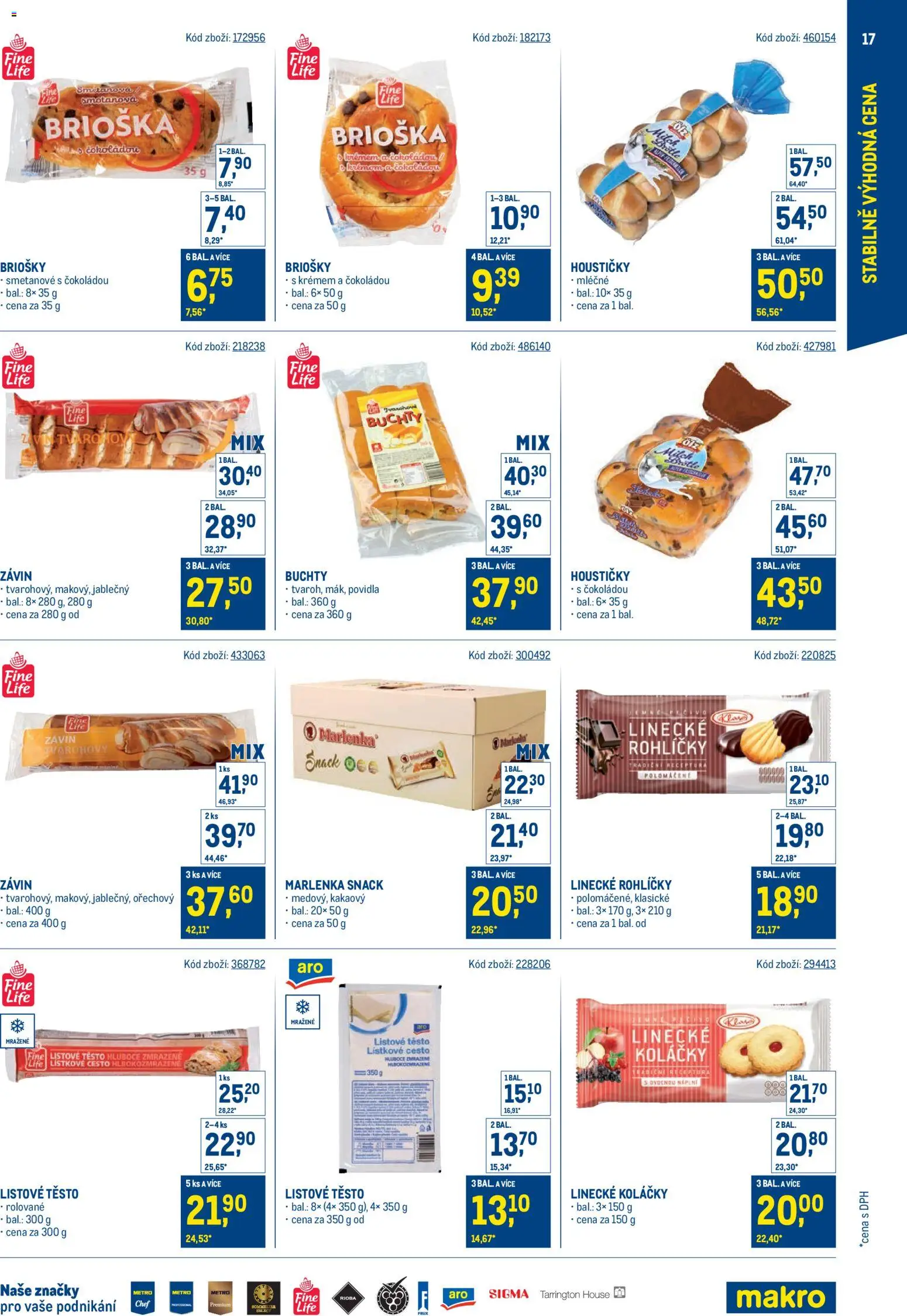 Makro leták - Stabilně výhodná cena - maloobchod od 24.09.2025 | Strana: 17 | Produkty: Brioška, Linecké rohlíčky, Marlenka, Těsto