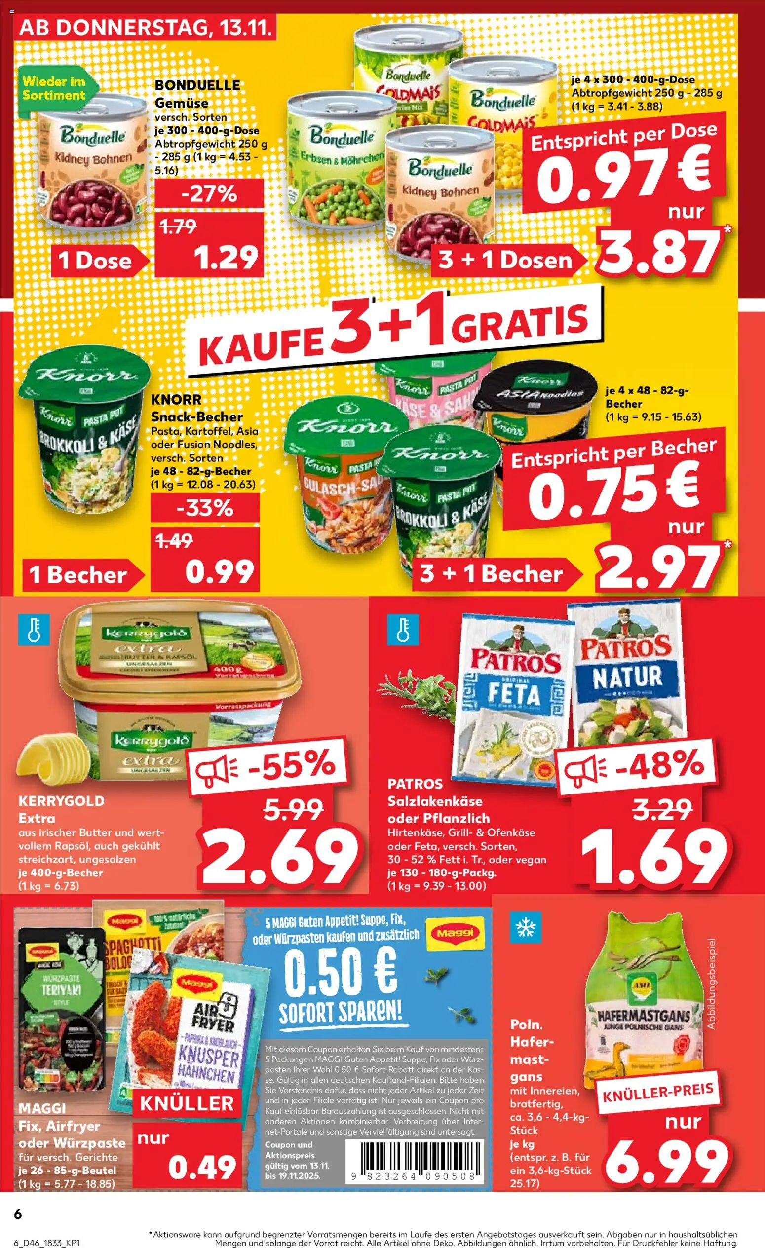 Kaufland prospekt Bremen	 – gültig ab 13.11.2025 | Seite: 6 | Produkte: Hahnchen, Feta, Käse, Brokkoli