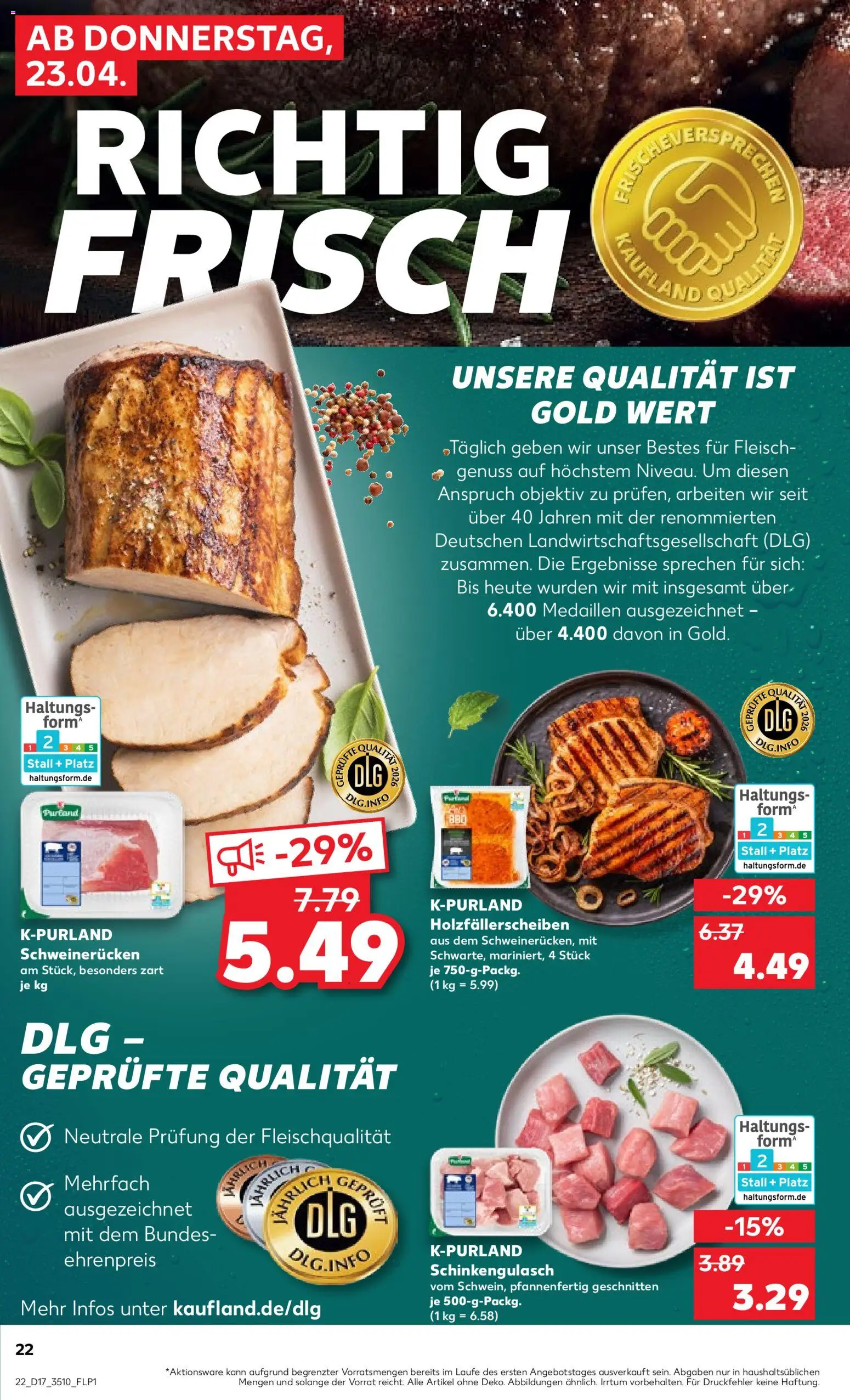 Kaufland Prospekt Zeitz	 – gültig ab 23.04.2026 | Seite: 22 | Produkte: Schweinerucken, Steak, Fleisch, Objektiv