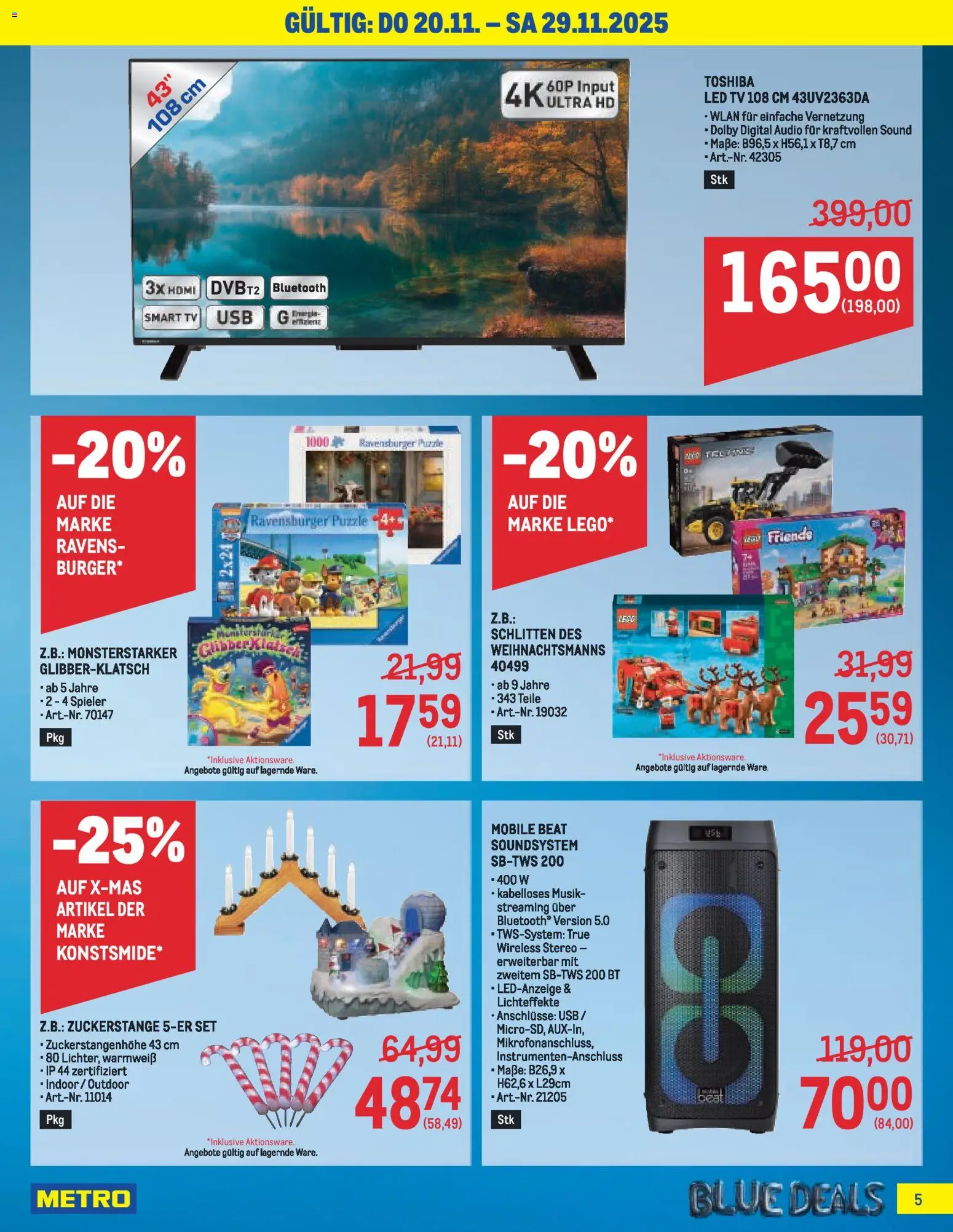 Metro Blue Deals gültig ab 13.11.2025 | Seite: 5 | Produkte: TV, Audio, USB
