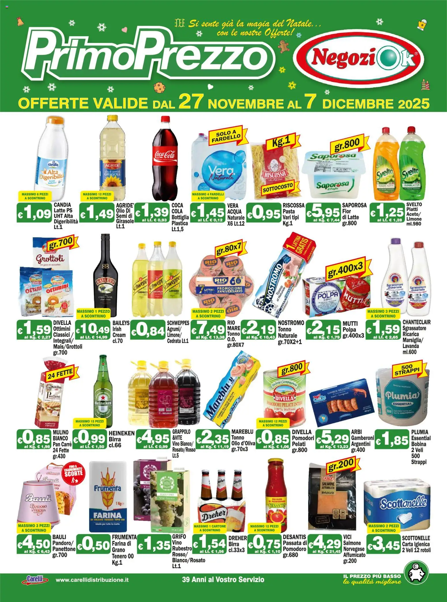 Volantino Primo Prezzo del 27.11.2025 | Pagina: 1 | Prodotti: Salmone affumicato, Birra, Sgrassatore, Pomodoro