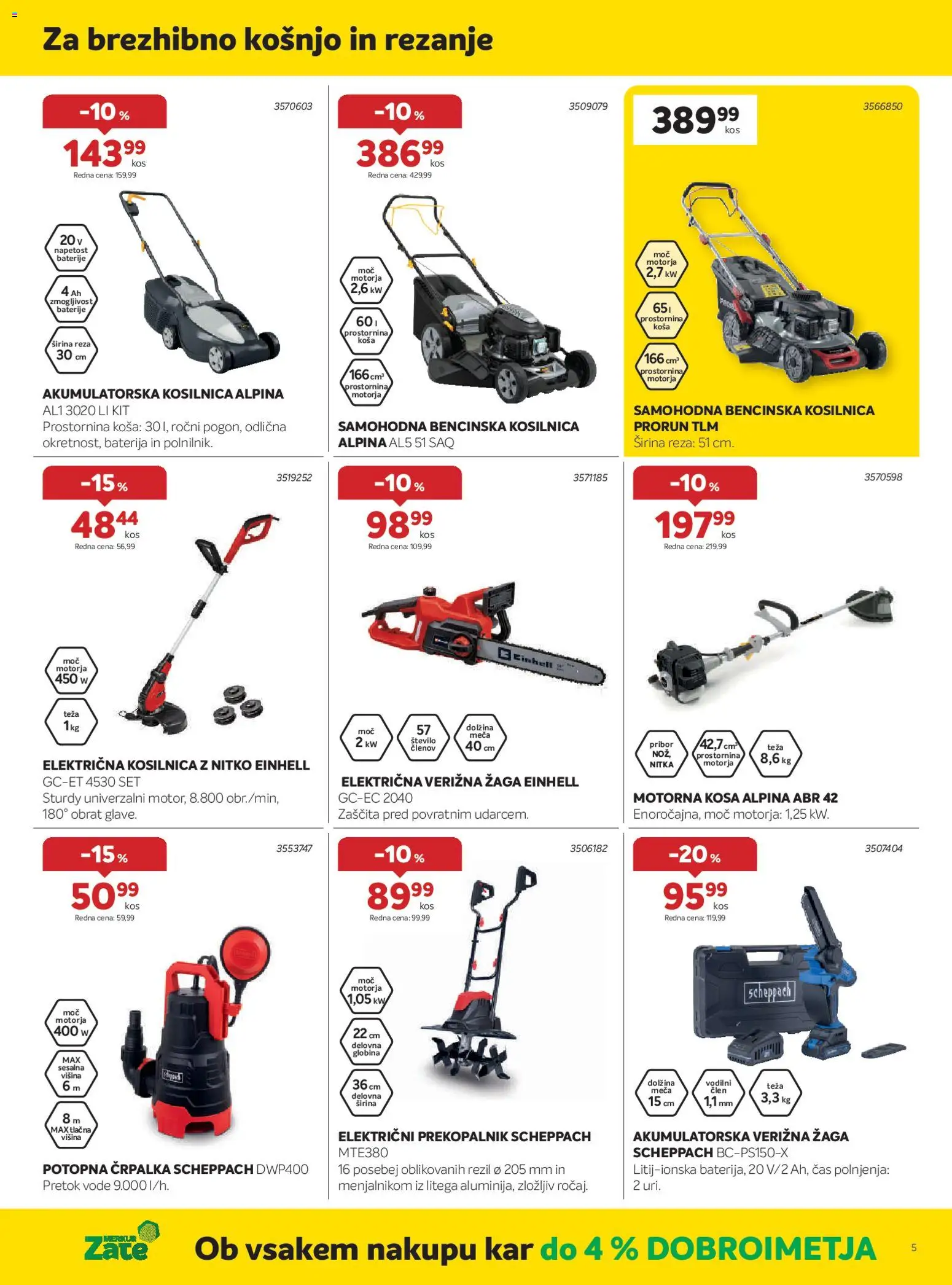 Novi Merkur katalog ponudbe – veljaven od 01.04.2026 | Stran: 5 | Izdelki: Pribor, Teza, Kosilnica, Verižna žaga