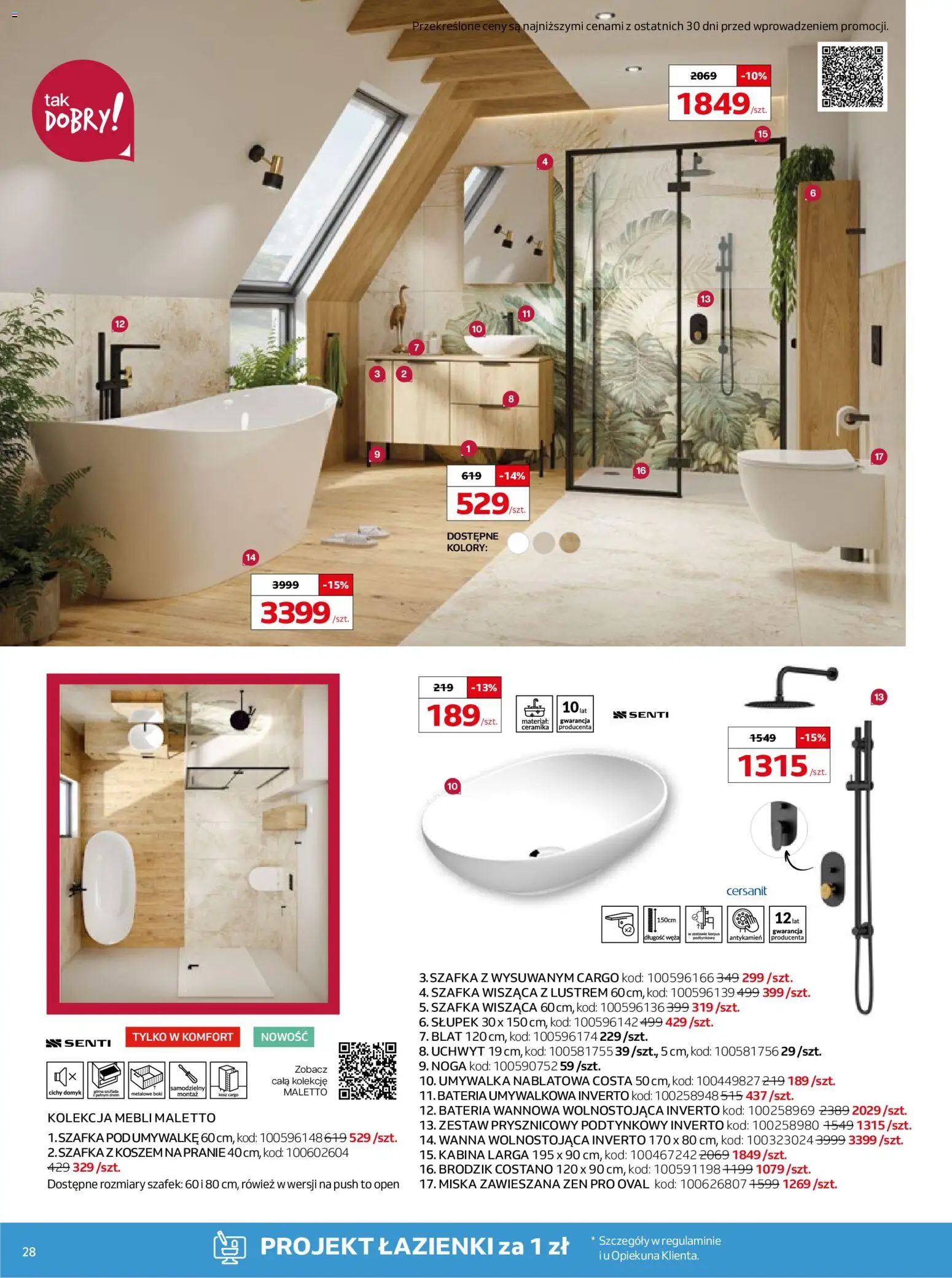 Komfort gazetka od 18.03.2026 | Strona: 28 | Produkty: Umywalka, Bateria, Kosz
