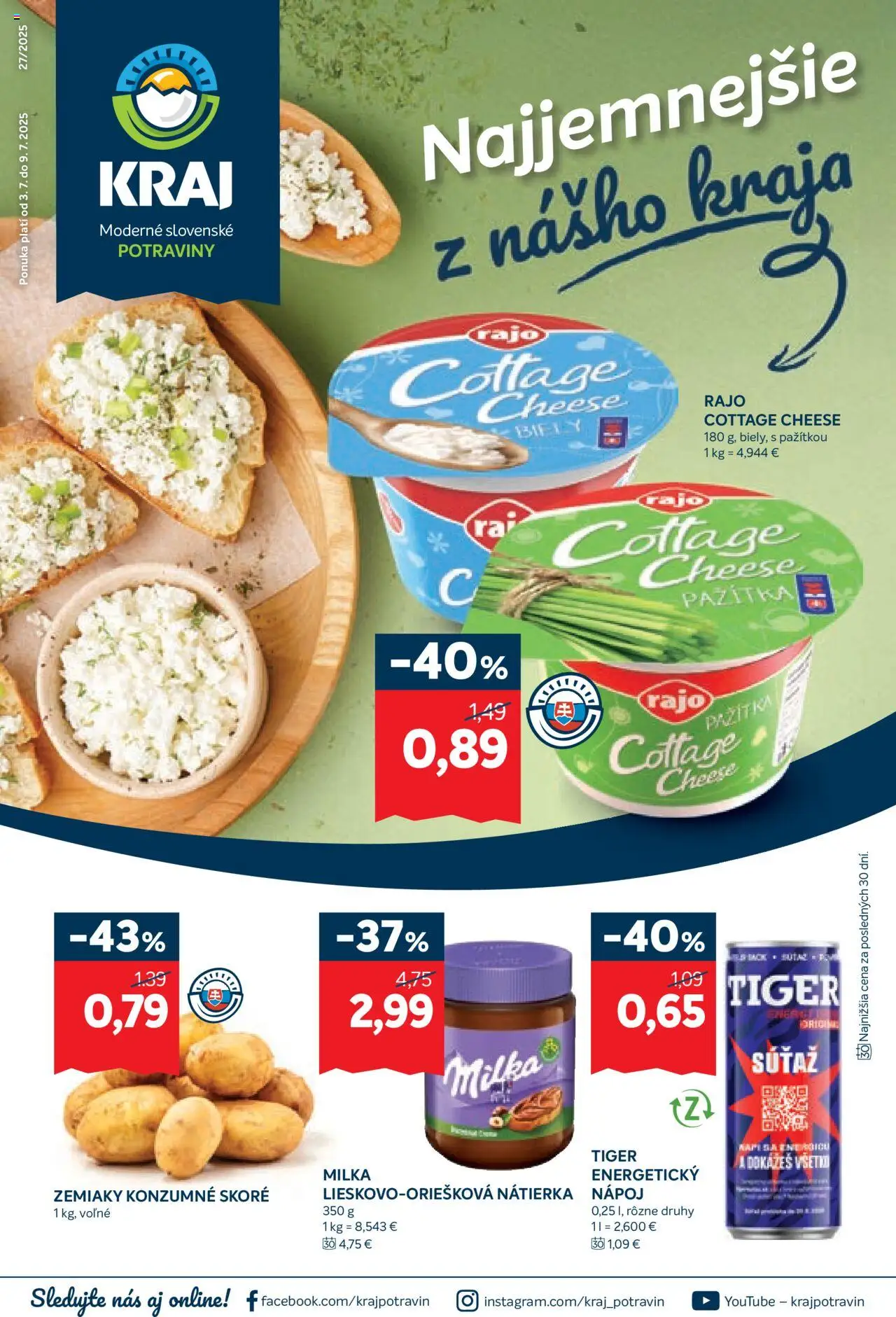 Kraj leták │ platný od 03.07.2025 | Strana: 1 | Produkty: Pažítka, Zemiaky, Milka, Energetický nápoj
