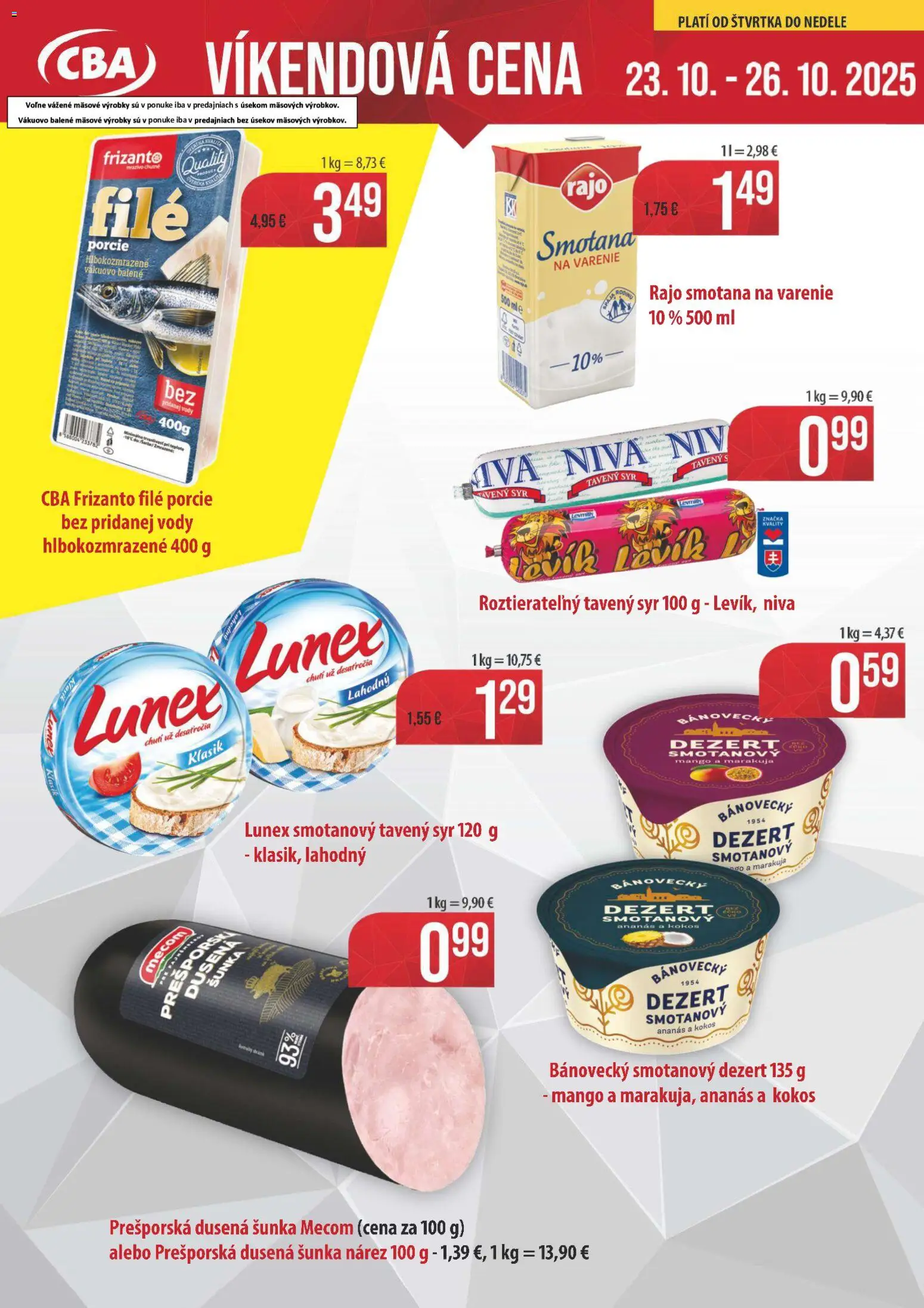 Nové Nitrazdroj akcie – leták je platný od 23.10.2025 | Strana: 1 | Produkty: Syr, Šunka, Smotana, Mango
