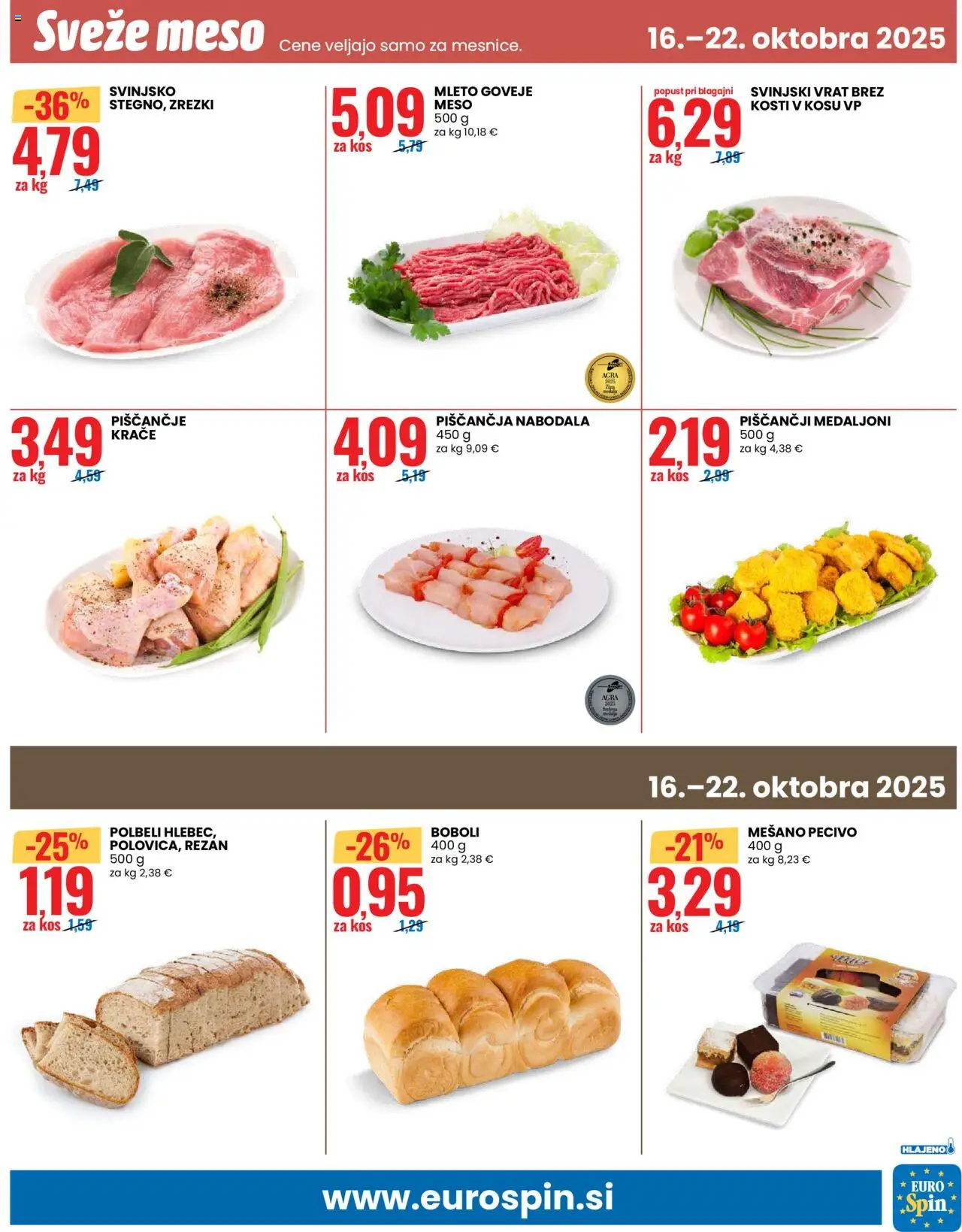 Novi Eurospin katalog ponudbe – veljaven od 16.10.2025 | Stran: 15 | Izdelki: Kos, Nabodala, Zrezki, Goveje meso