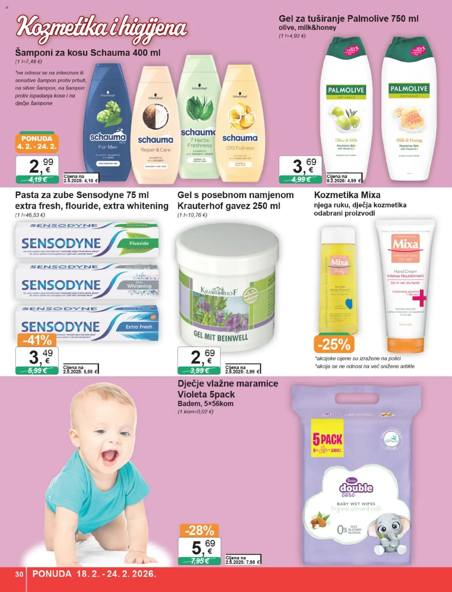 KTC katalog | vrijedi od 18.02.2026 | Stranica: 30 | Proizvodi: Vlažne maramice, Gel za tuširanje, Pasta, Sensodyne