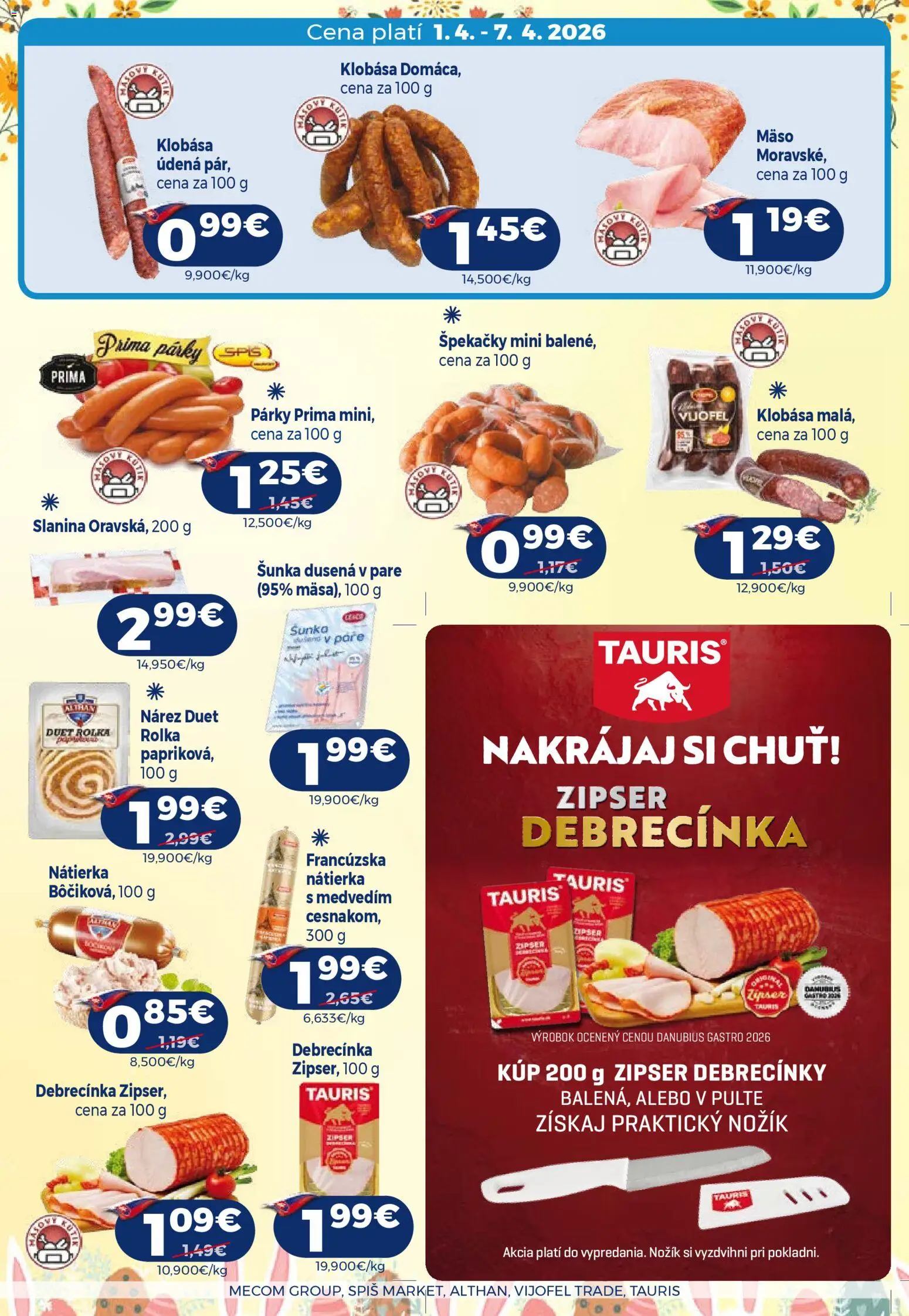 Nové Milk Agro akcie – leták je platný od 01.04.2026 | Strana: 8 | Produkty: Šunka, Slanina, Klobása, Párky