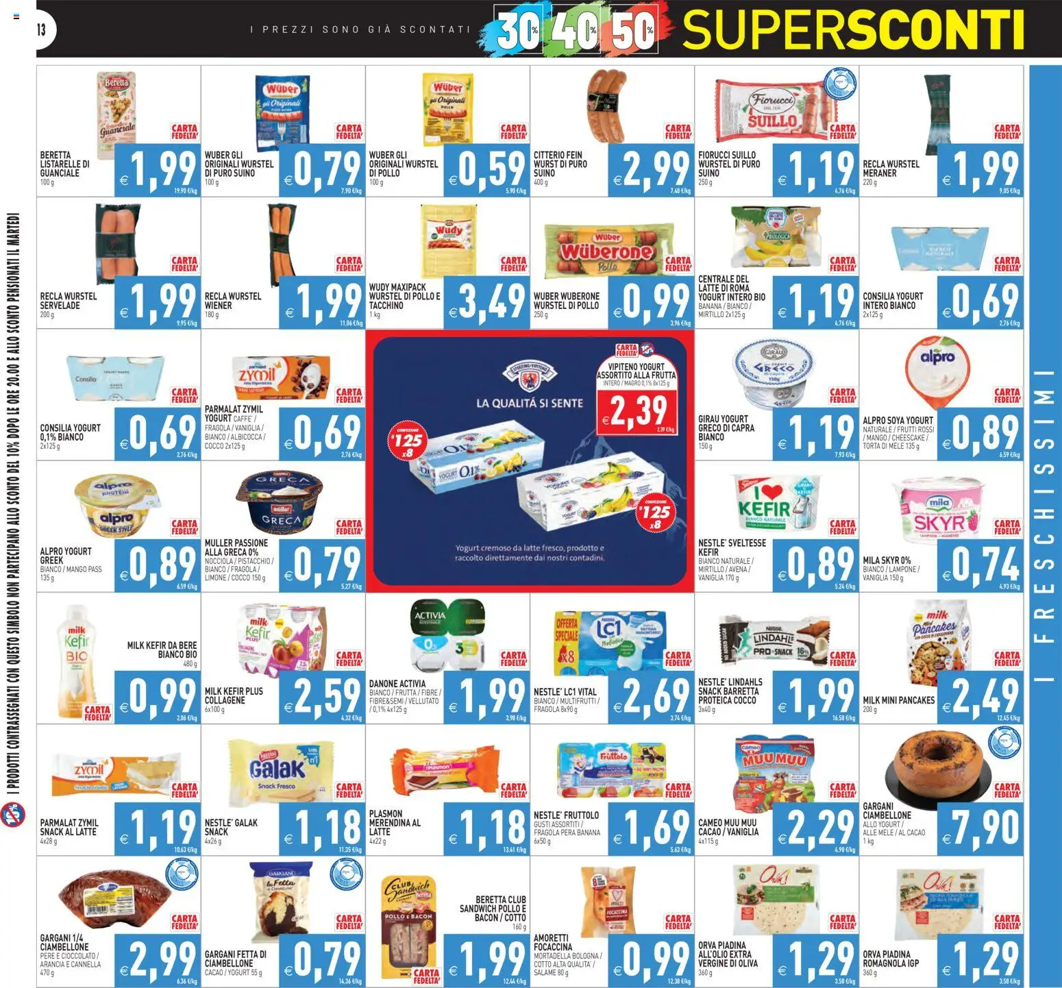 Volantino PIM Supermercati del 07.11.2025 | Pagina: 13 | Prodotti: Yogurt, Wurstel, Pera, Guanciale