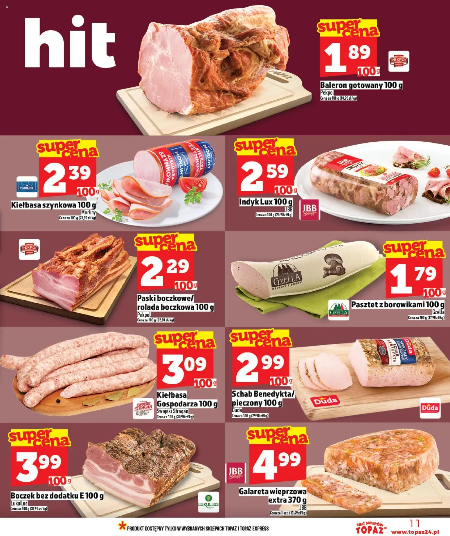 Topaz Gazetka MAZ od 05.02.2026 | Strona: 11 | Produkty: Kiełbasa, Rolada, Boczek, Wędliny