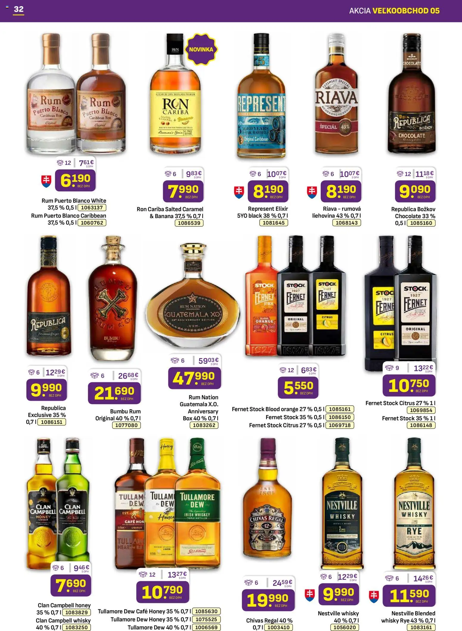 Nové Libex akcie – leták je platný od 02.03.2026 | Strana: 32 | Produkty: Regál, Fernet, Fernet Stock, Rum