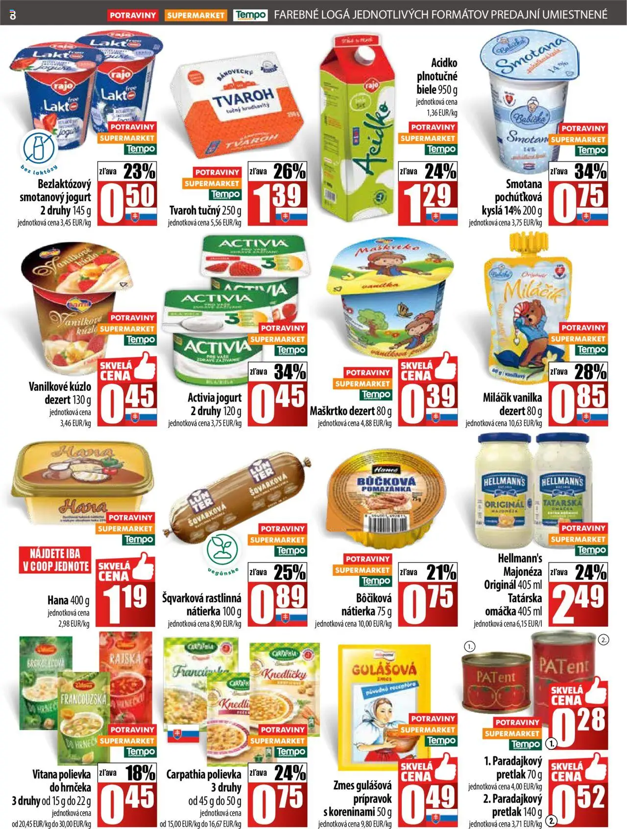 COOP Jednota leták │ platný od 07.08.2025 | Strana: 8 | Produkty: Jogurt, Smotana, Tvaroh, Acidko