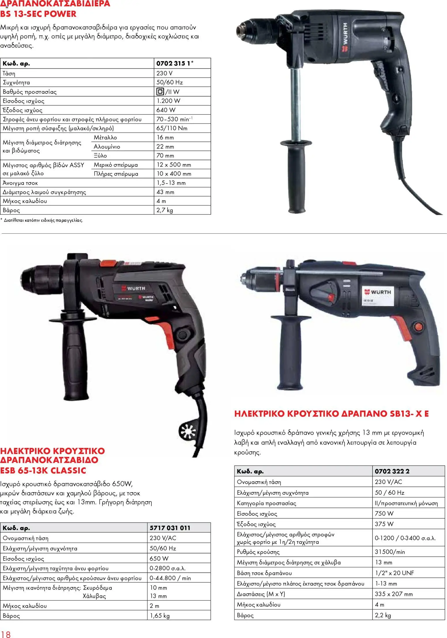 WURTH - Ηλεκτρικά Εργαλεία – σε ισχύ από 01.01.2026 | Σελίδα: 18