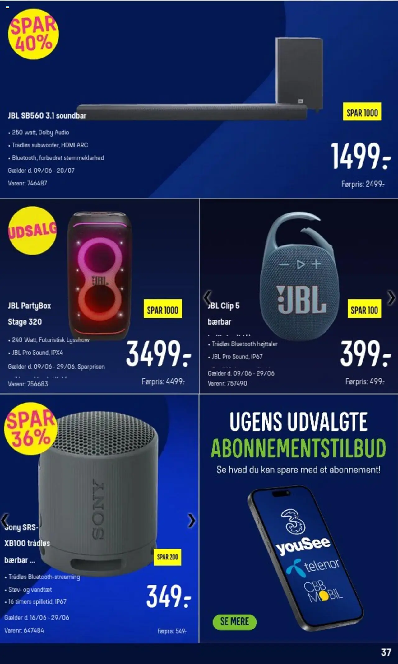 Elgiganten Tilbudsavis gyldig fra 23.06.2025 | Side: 37 | Produkter: Soundbar, Højttaler