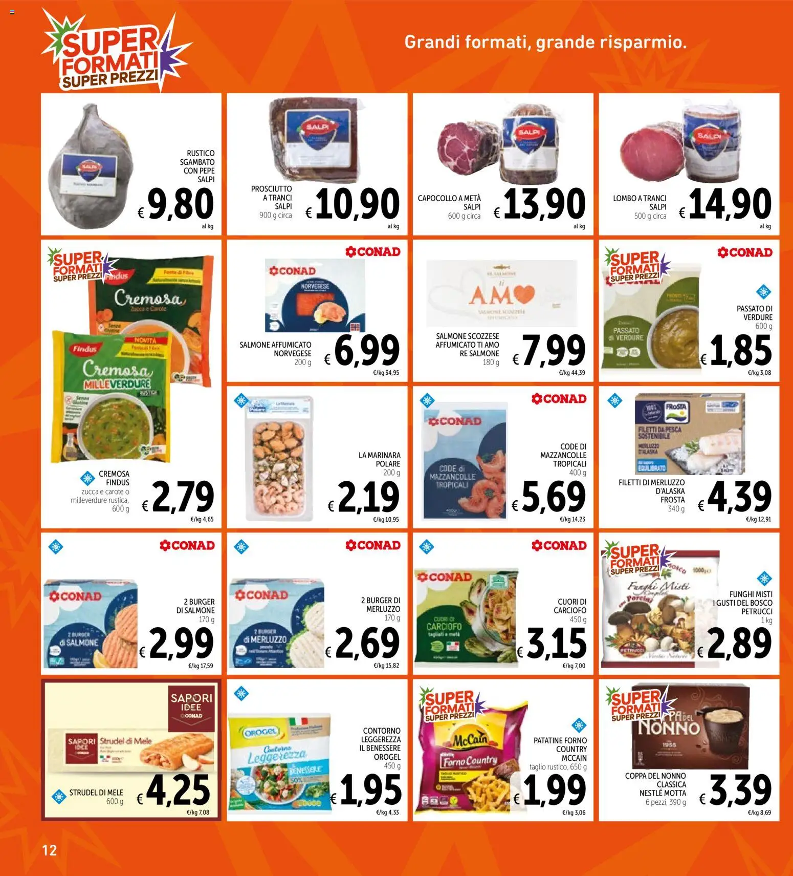 Volantino Spazio Conad del 03.02.2026 | Pagina: 12 | Prodotti: Salmone affumicato, Salmone, Mazzancolle, Pesca