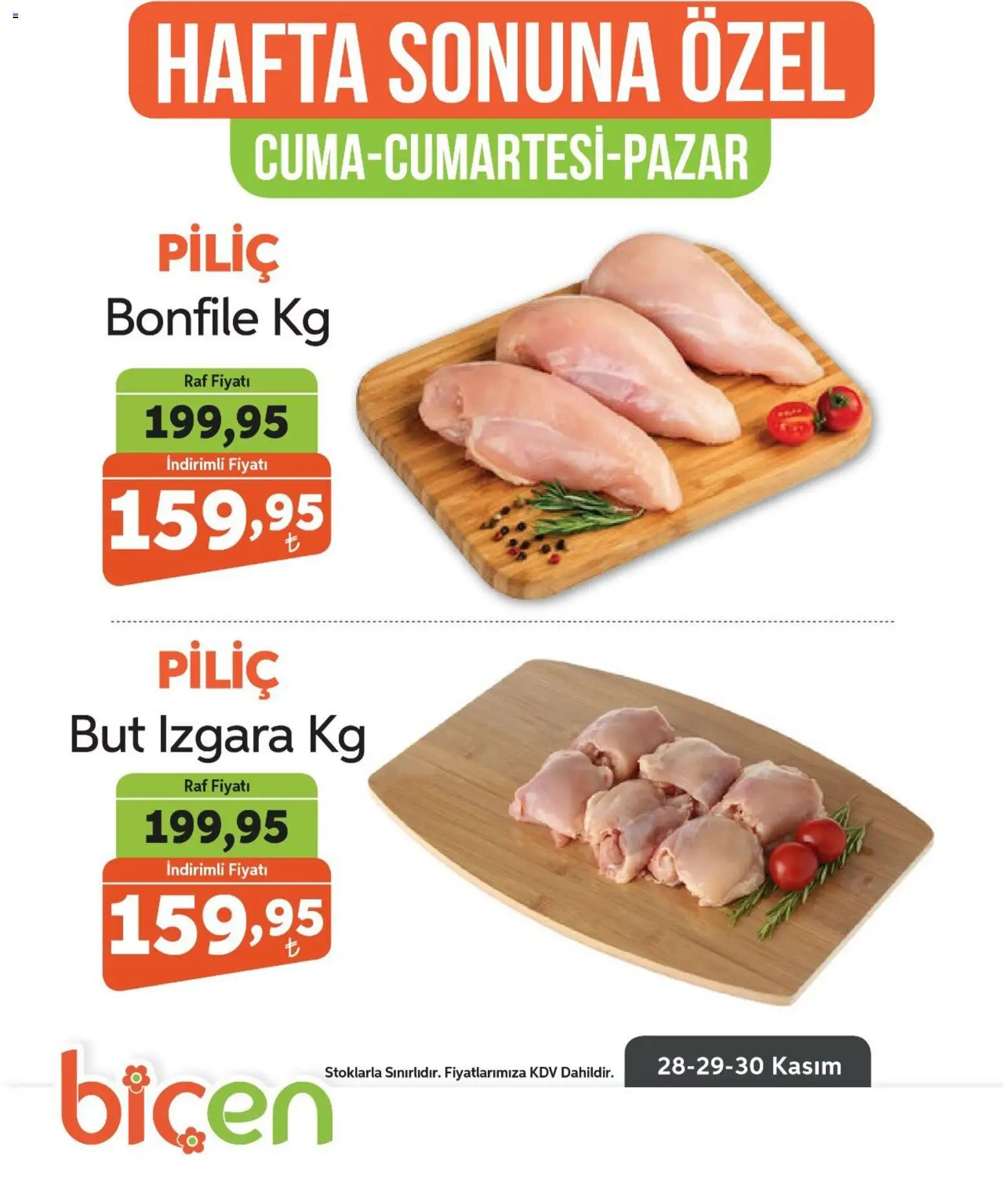 Biçen Market Hafta Sonuna Özel - Piliç Ürünleri  - 28.11.2025 tarihinden itibaren geçerlidir | Sayfa: 3 | Ürünler: Raf, Piliç, Piliç bonfile, Izgara
