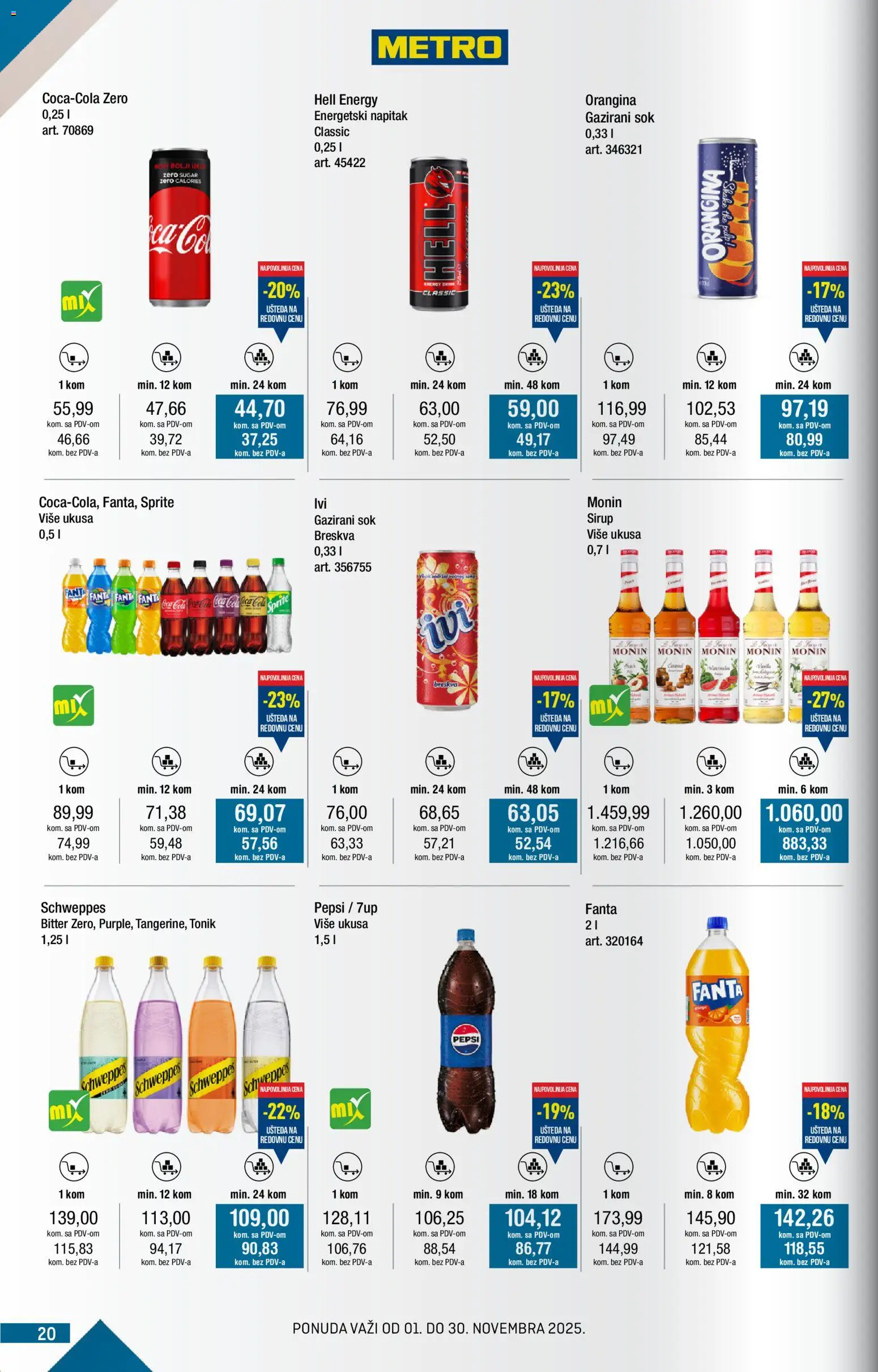 Metro katalog - važi od 01.11.2025 | Strana: 20 | Proizvode: Hell, Sirup, Sok, Pepsi