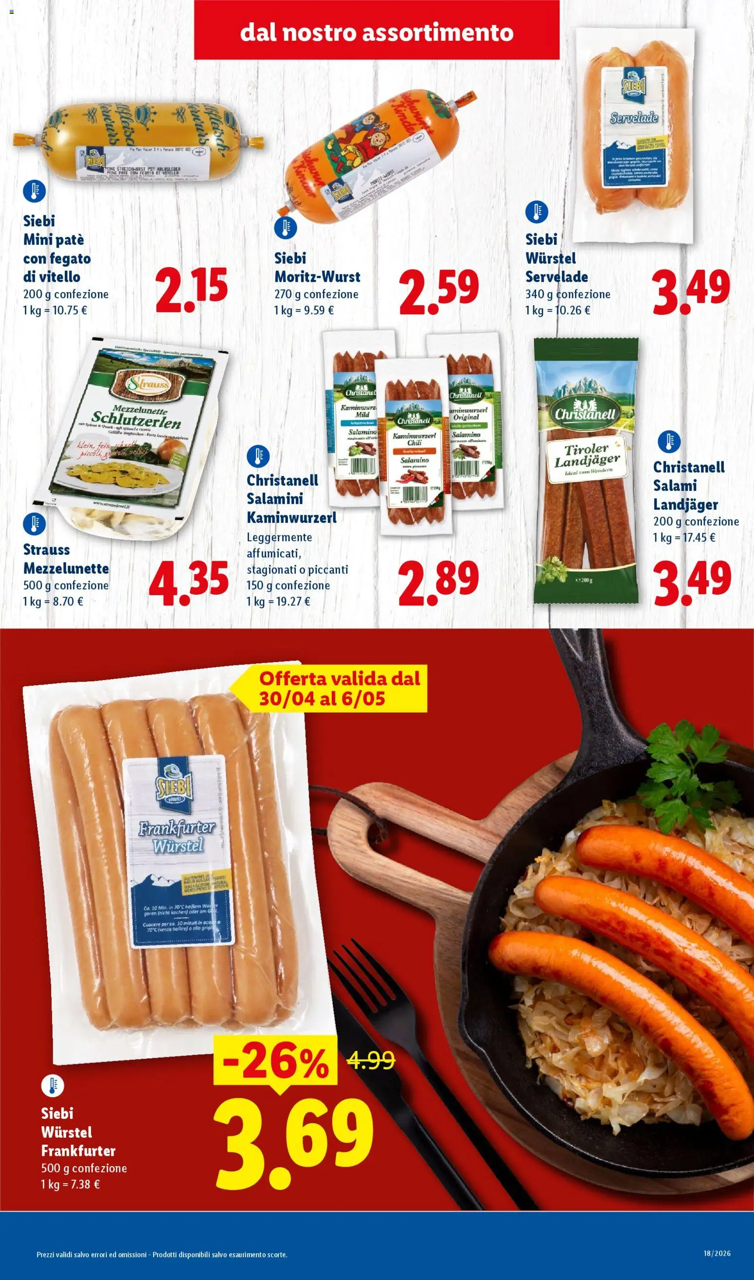 Volantino Lidl del 30.04.2026 | Pagina: 3 | Prodotti: Paté, Wurstel, Vitello, Griglia