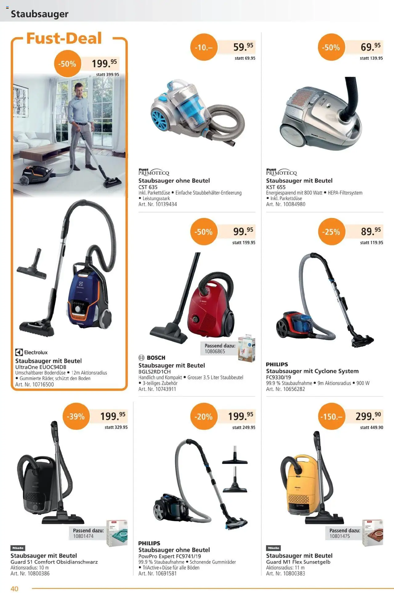 Fust Aktionen ab 28.07.2025 | Seite: 40 | Produkte: Staubsauger, Miele, Bosch, Philips