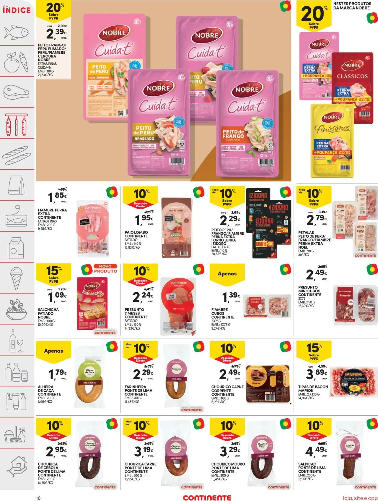 Continente folheto │ válido de 19.08.2025 | Página: 16 | Produtos: Peito de frango, Salpicão, Cenoura, Alheira