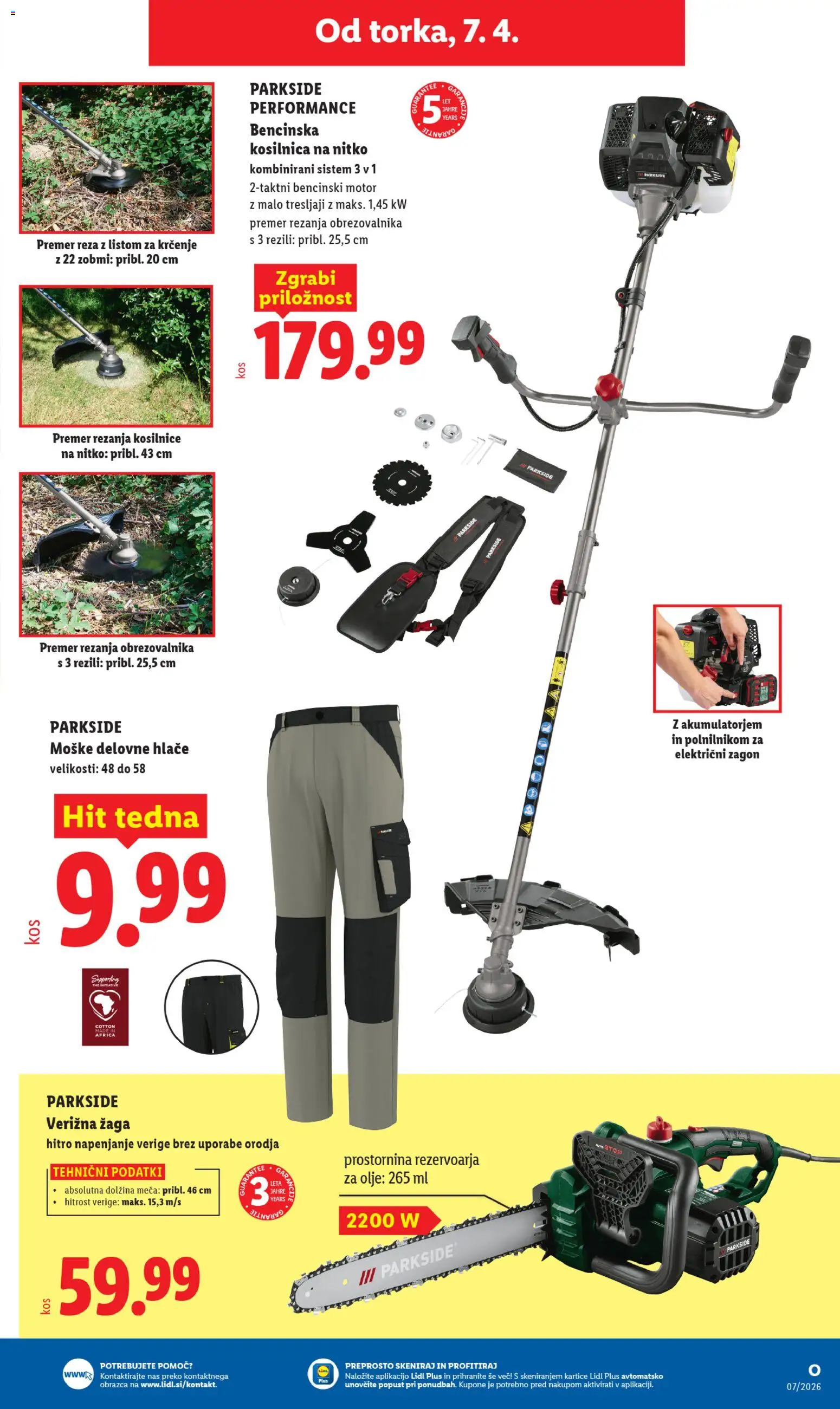 Novi Lidl katalog ponudbe – veljaven od 20.04.2026 | Stran: 33 | Izdelki: Kosilnica, Verižna žaga, Olje, Hlace