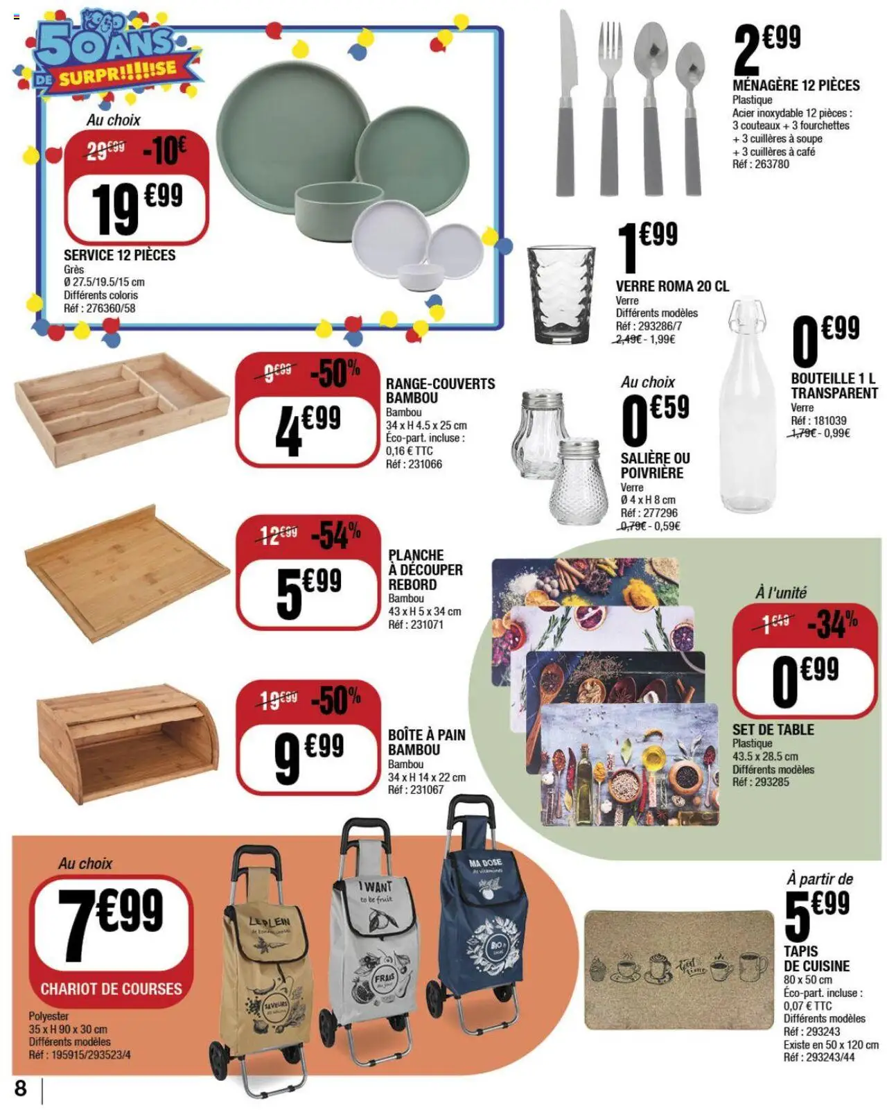 | Page: 8 | Produits: Cuillères, Tapis, Pain, Café
