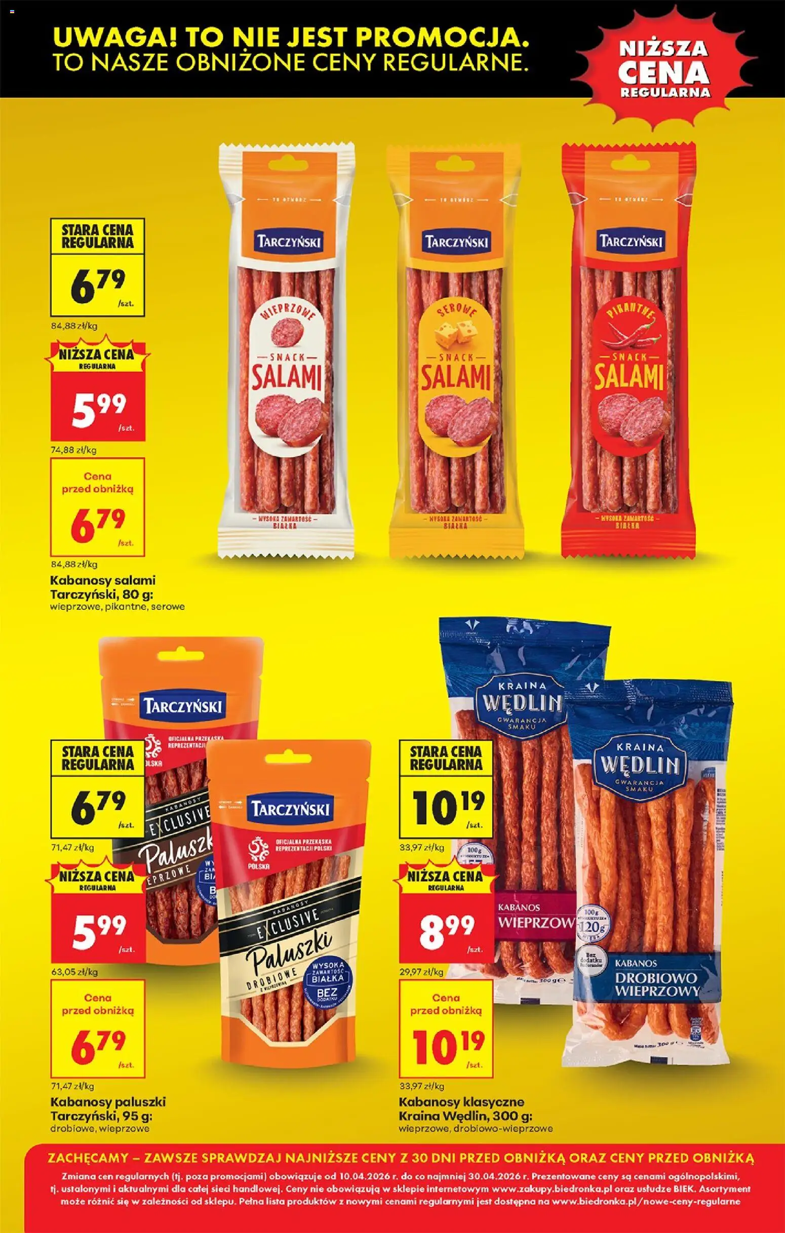 Biedronka gazetka - Obnizamy ceny regularne od 10.04.2026 | Strona: 7 | Produkty: Kabanosy, Paluszki, Salami