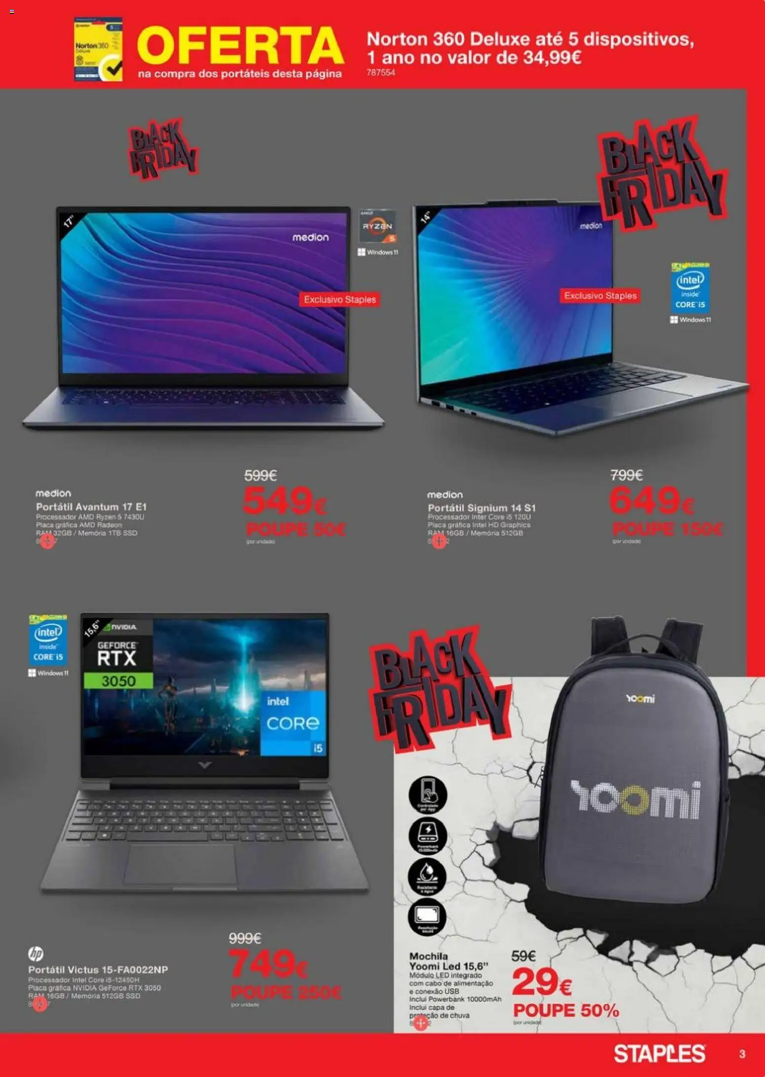 Staples - Black Friday  │ válido de 21.11.2025 | Página: 3 | Produtos: Mochila, Cabo, USB