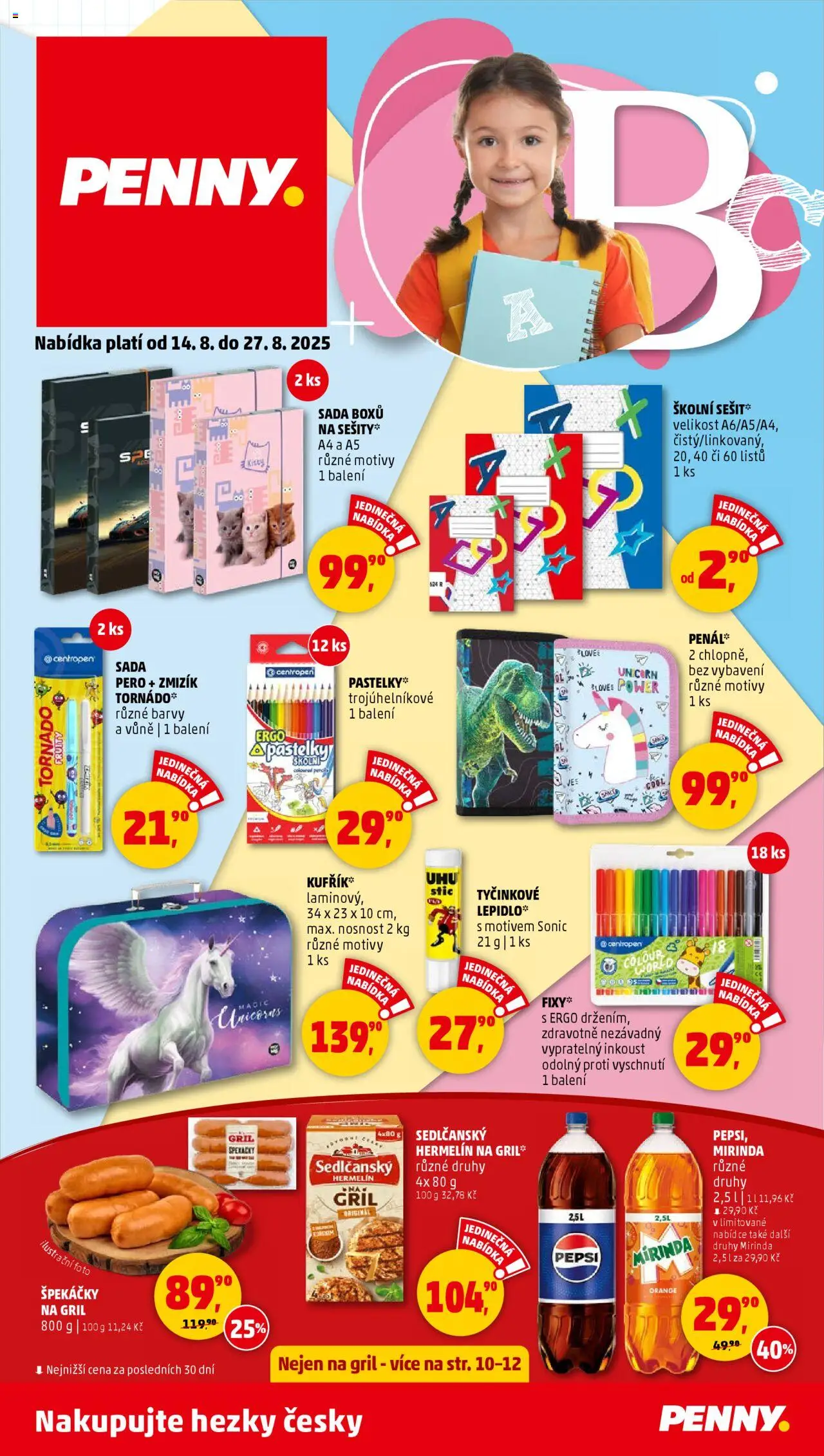 Penny Market katalog od 14.08.2025 | Strana: 1 | Produkty: Pero, Hermelín, Mirinda, Barvy